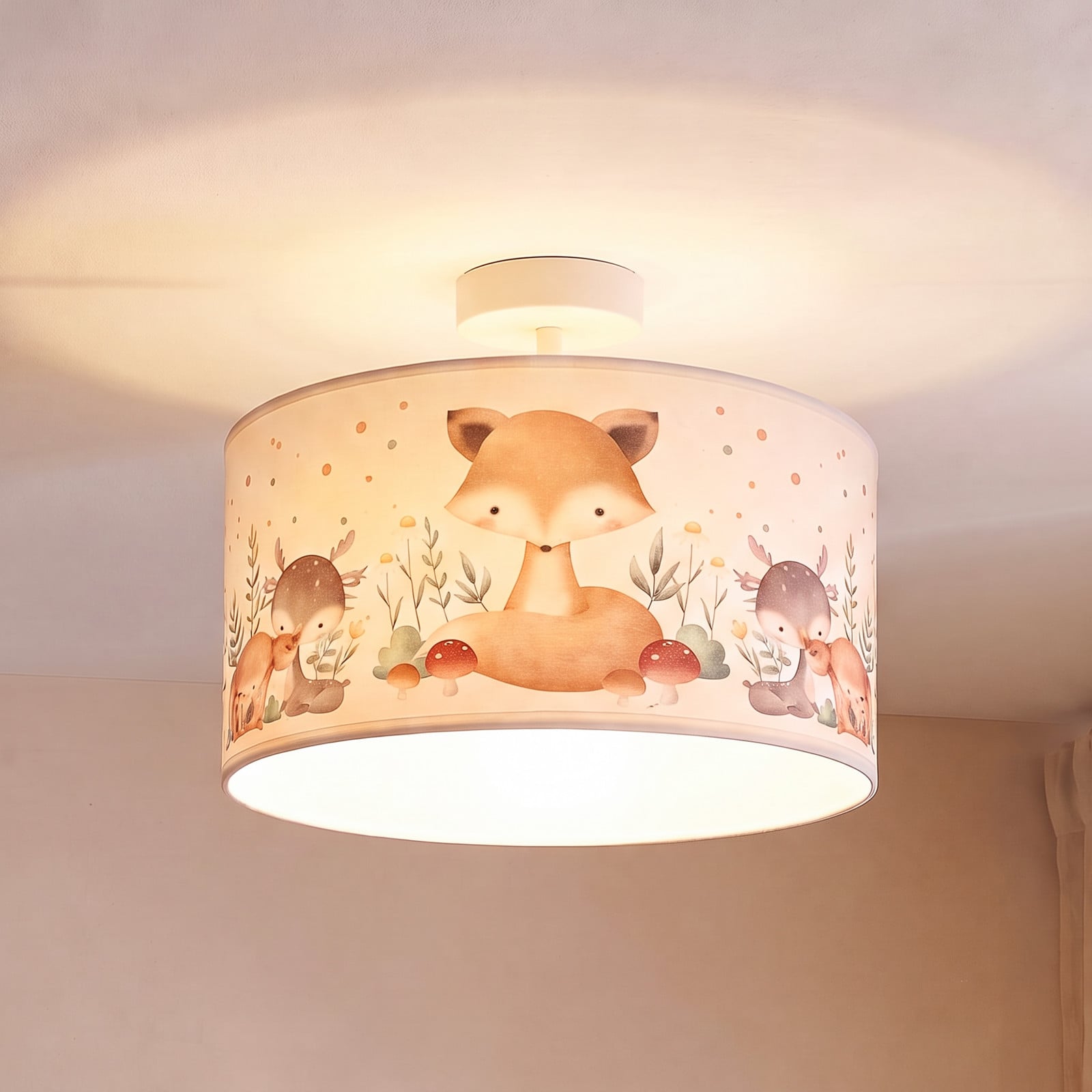 Kids Print taklampa, färgglad/vit, Ø35 cm, textil – Duolla - Barnrum - Tyg / textil - Med en ljuskälla
