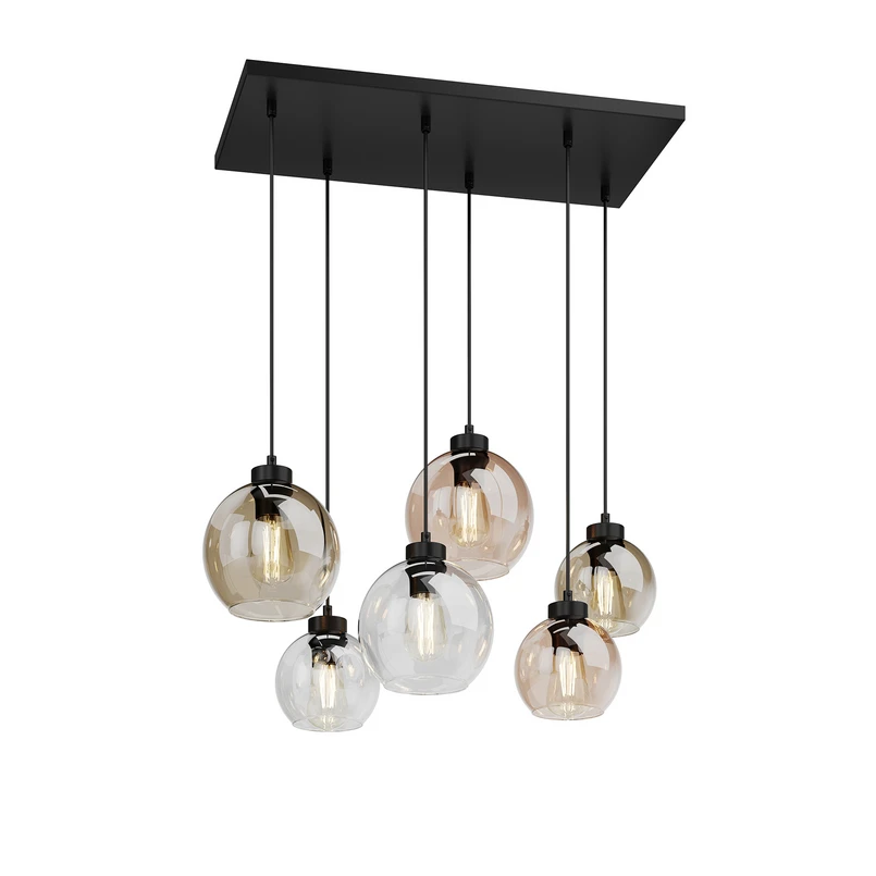 TK Lighting – Hängeleuchte Cubus, 74 cm, 6-flg., klar/honig/braun, Glas