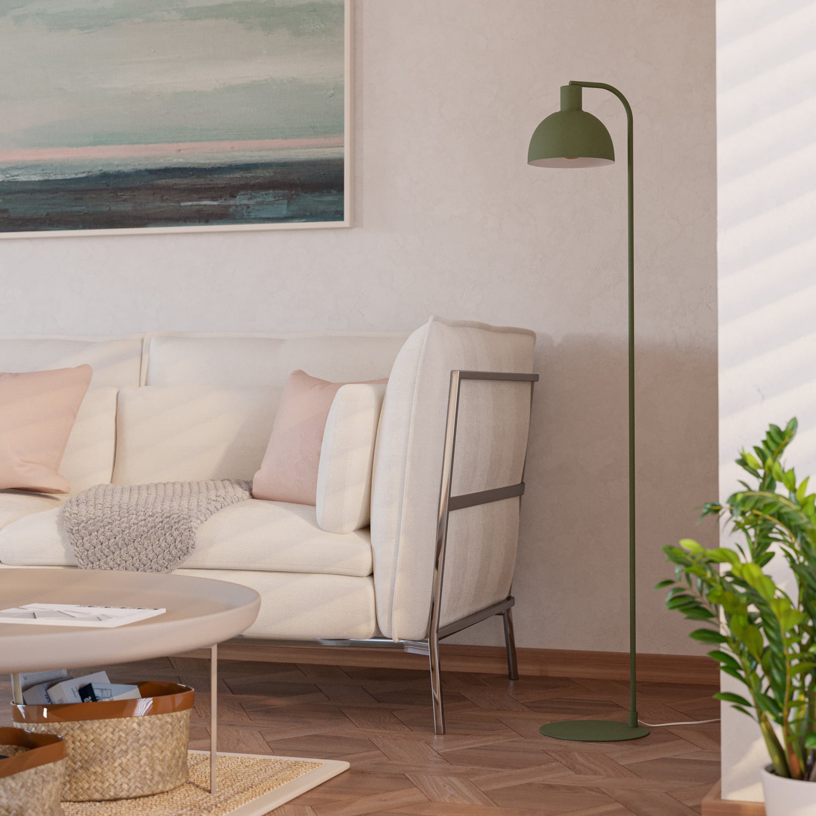 Cazalilla-lattiavalaisin, vihreä, metalli, E27, korkeus 149 cm