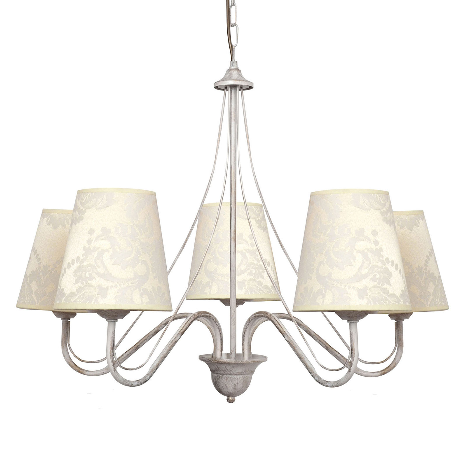 HELam Malbo chandelier 5-bulb white, fabric lampshades, for Living / Dining Room, metal, fabric, E27, 60 W, energy efficiency: A++