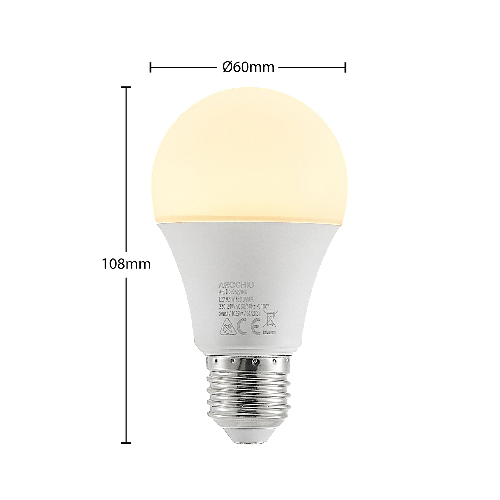 Arcchio lampe LED E27 A60 9,5W opal 3.000K 1055lm