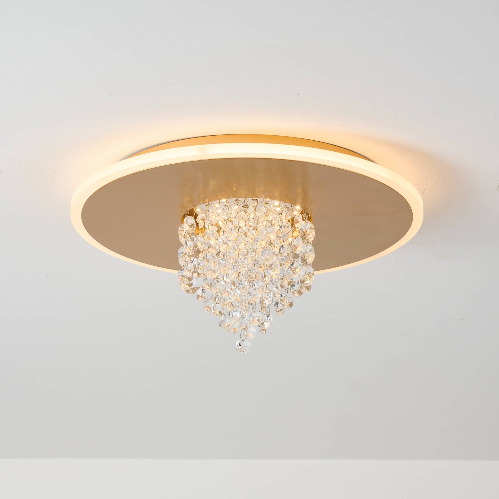 Lampa sufitowa LED Deluge, złota, Ø 32 cm, metal/akryl