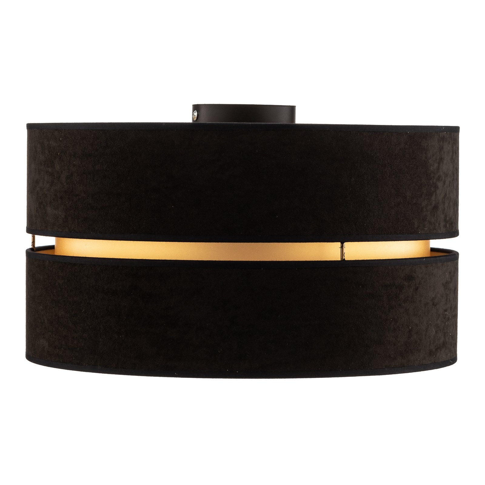 Plafondlamp Duo van textiel, zwart/goud, Ø40cm