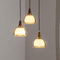 Ermo hængelampe, rund, 3 lyskilder, messing, Ø 47 cm, glas