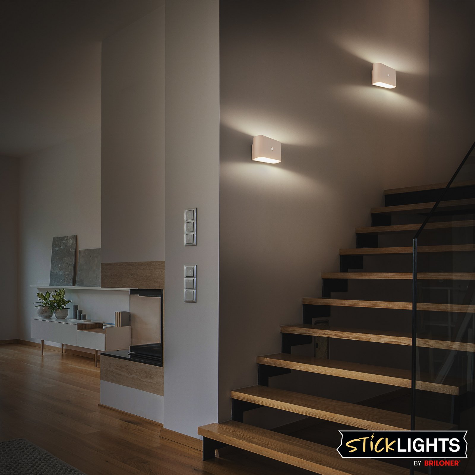 LED wandlamp Chat, beige, 16 cm, kunststof, sensor