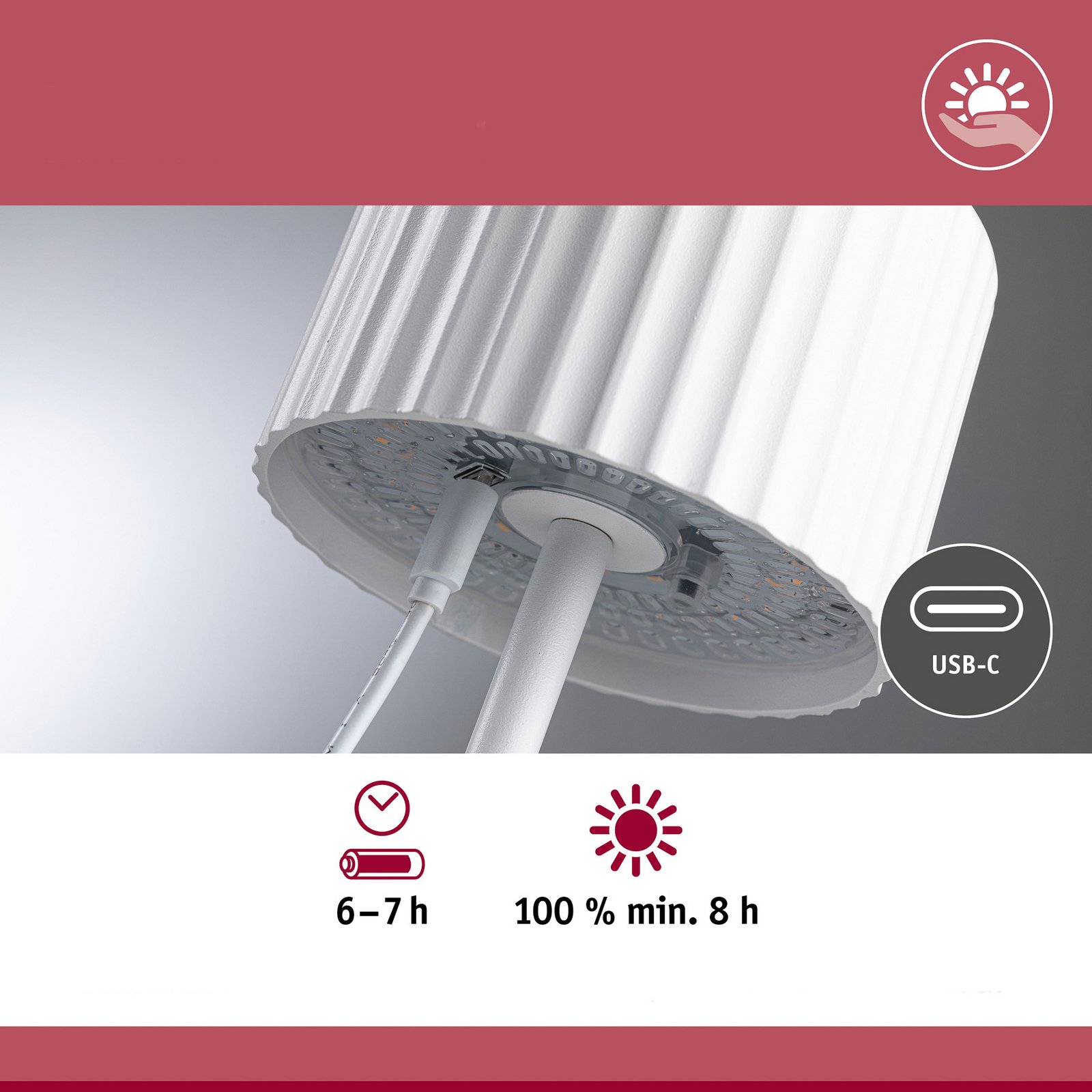 Lampa de masă solară cu LED Paulmann Else, albă, IP44, dimabil