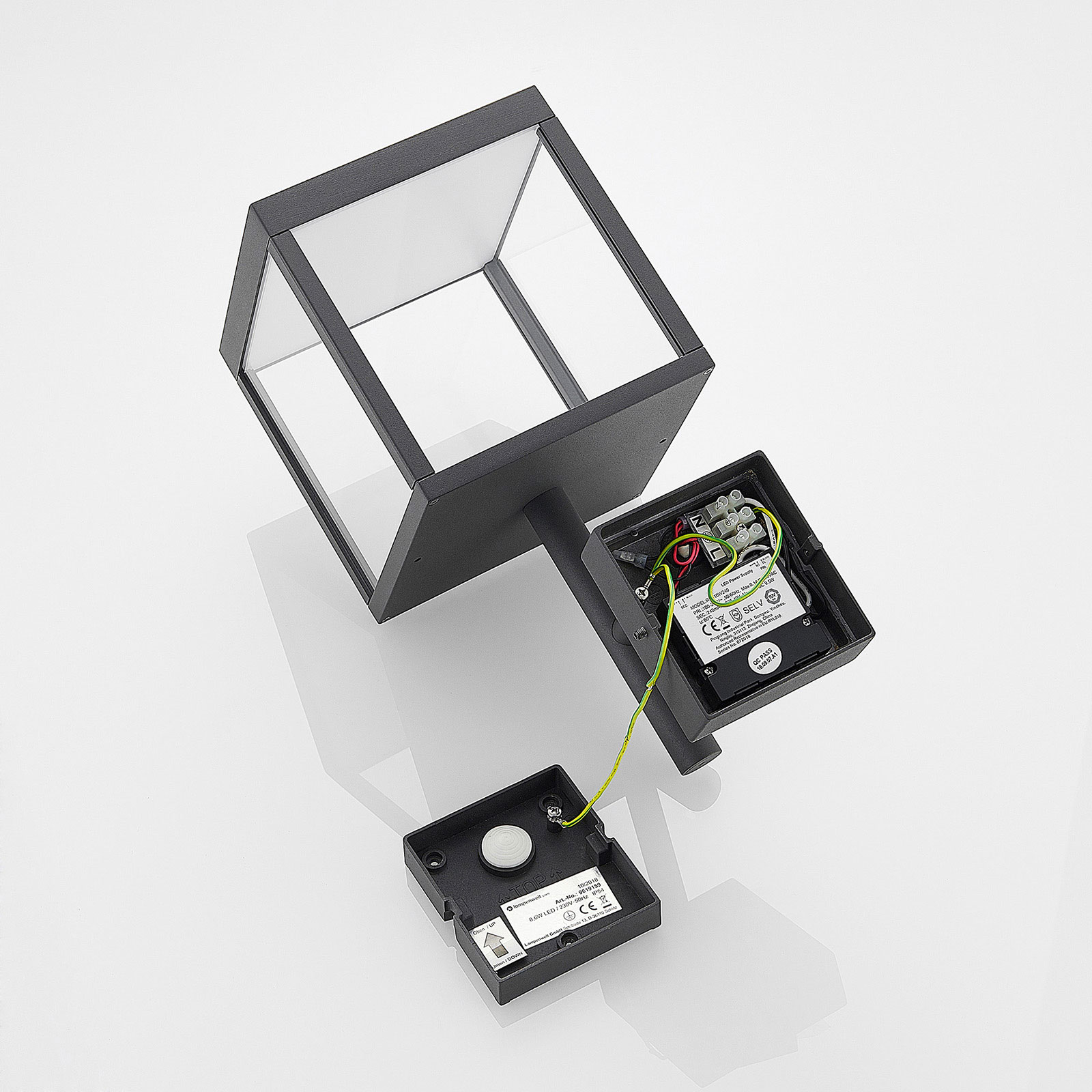 LED-Außenwandleuchte Cube mit Glasschirm, graphit
