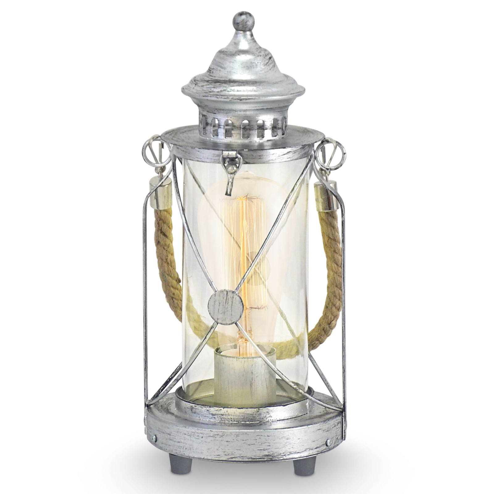 Světlá stolní lampa Kirian lucerna stříbrná-antika