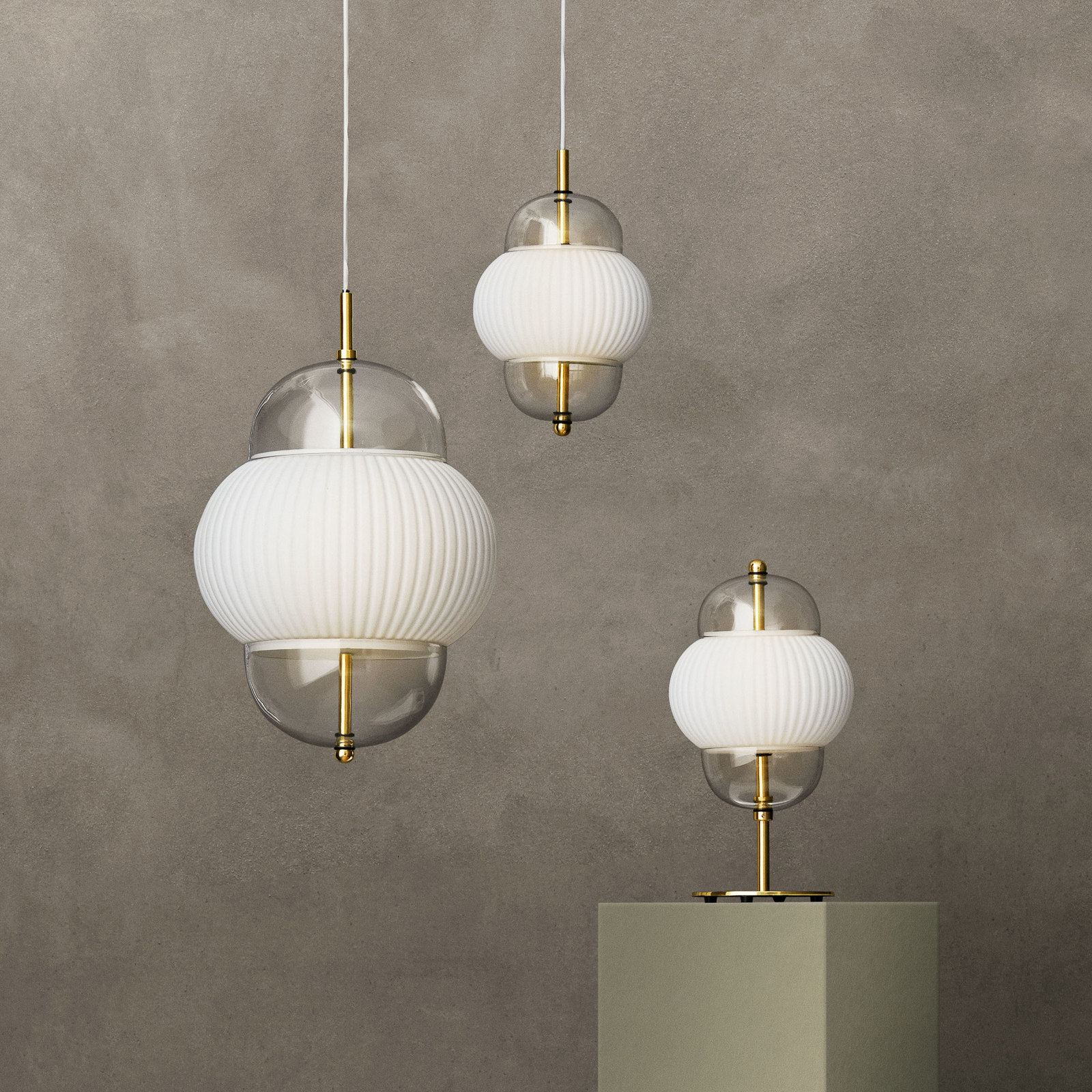 Hanglamp Shahin, Ø 23 cm, 3-lamps, wit / helder, glas
