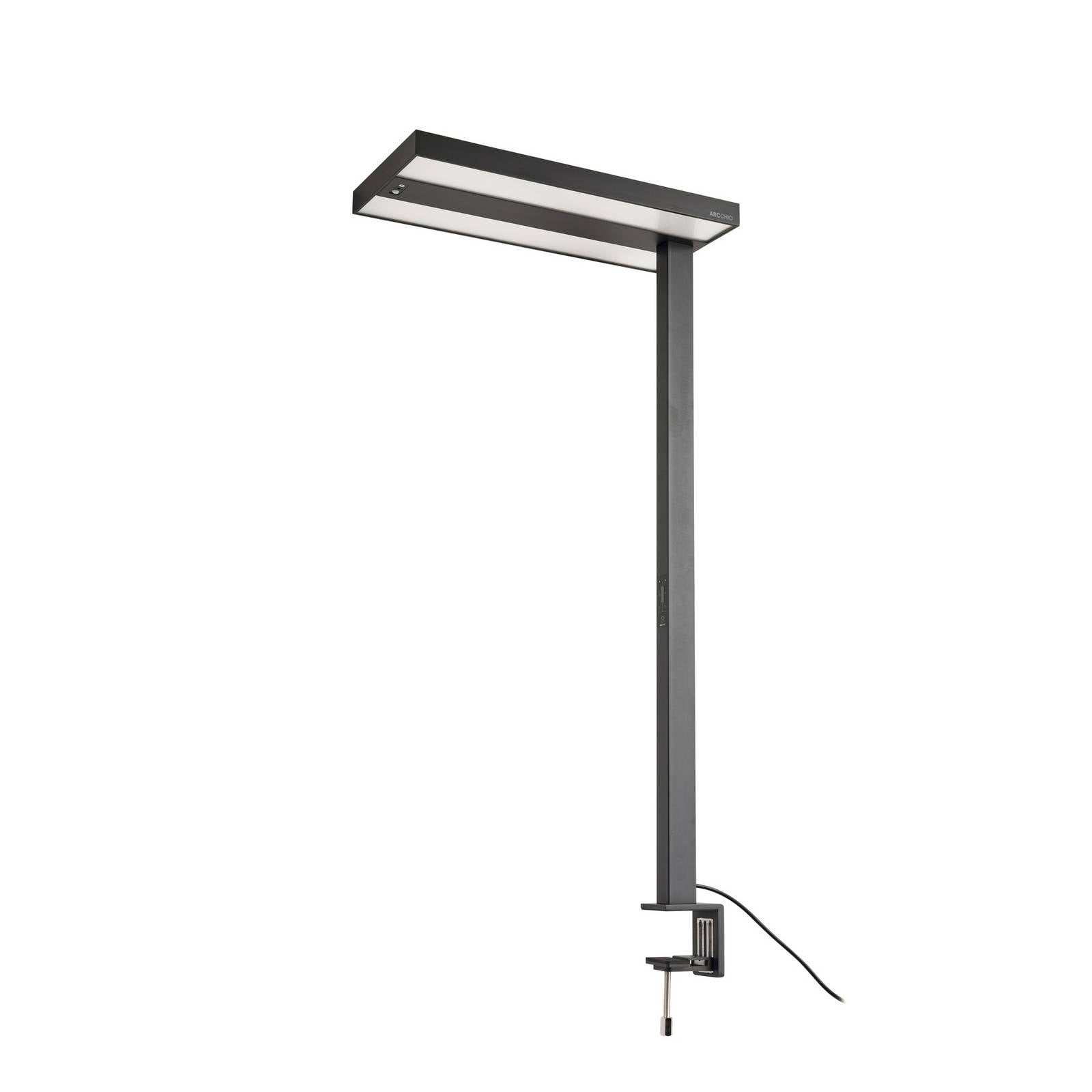 Arcchio LED-Büro-Klemmleuchte Logan schwarz, dimmbar, Sensor