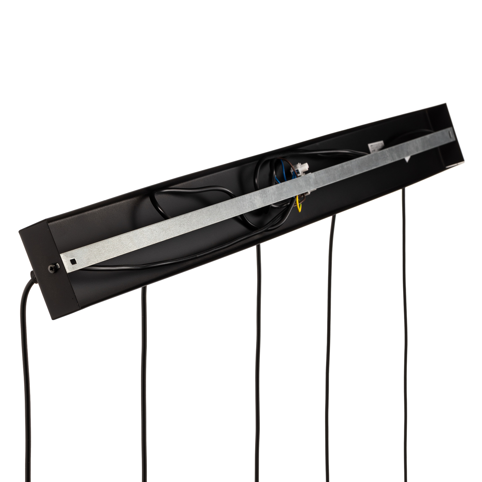 Hengelampe Nanu med lang treverk med fem lamper i svart