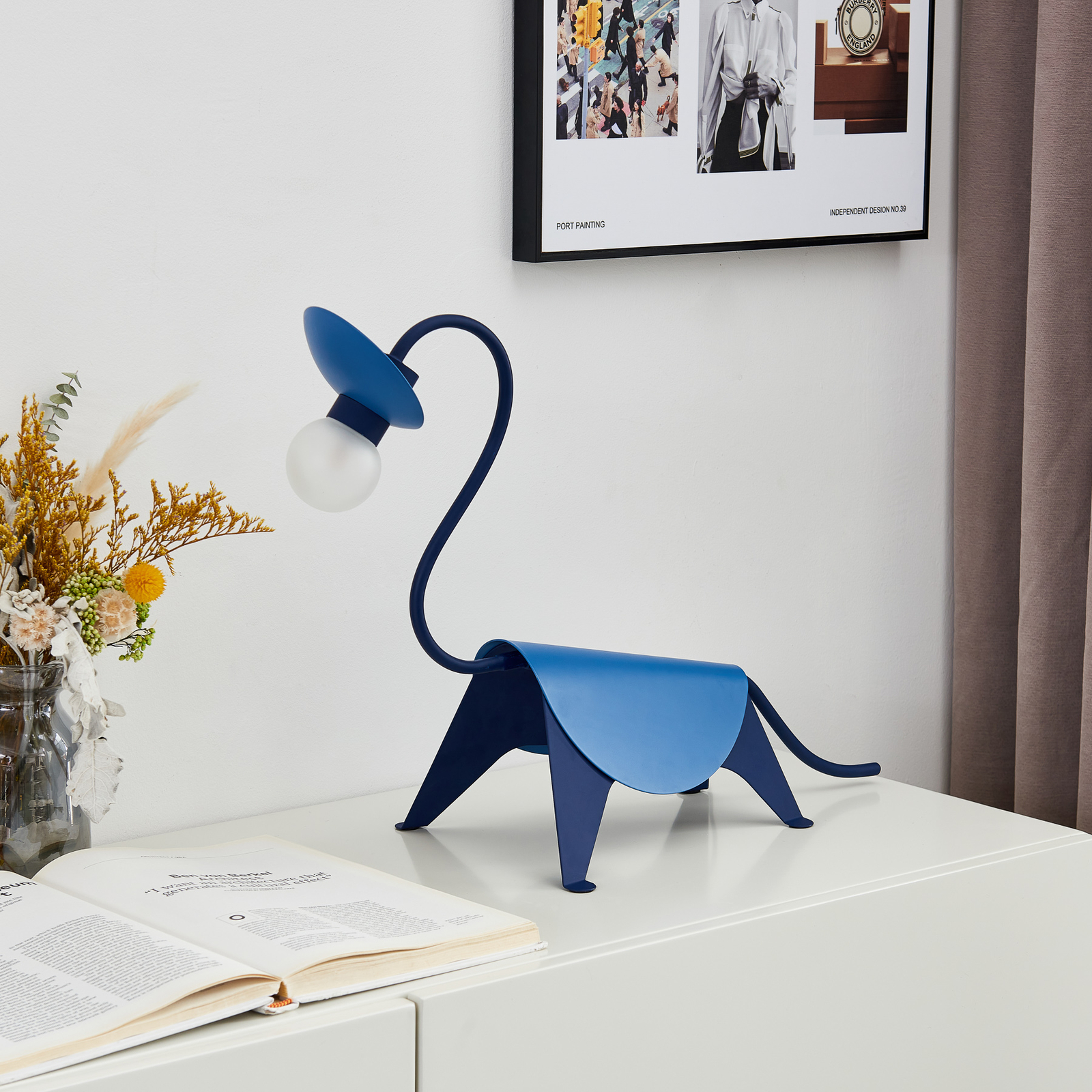 Lucande Idalina LED-bordslampa, dinosaurus, blå