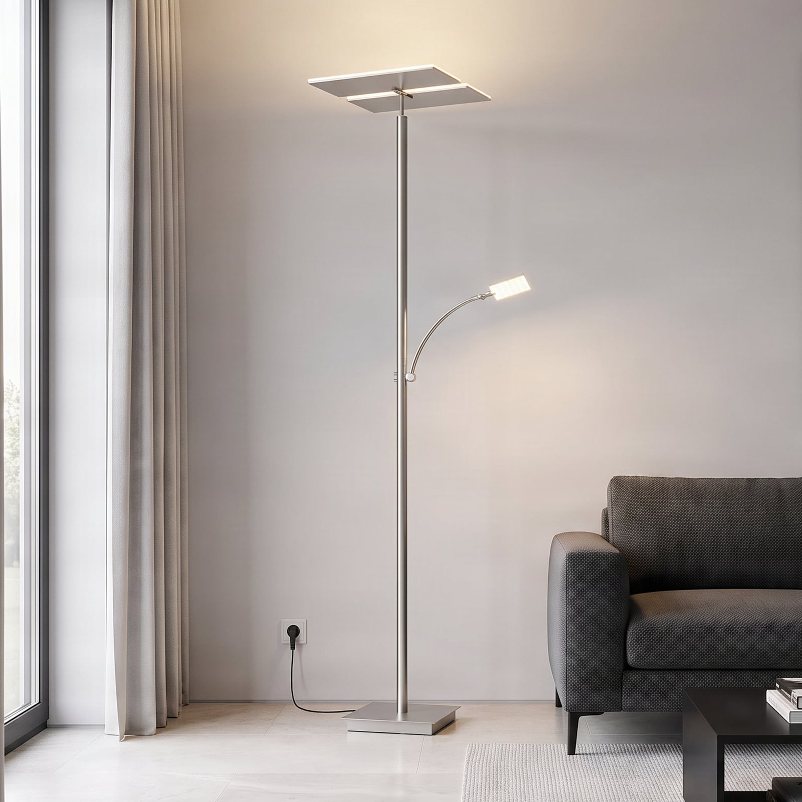Lucande LED-Stehleuchte Parthena, νικέλιο, μέταλλο, 180 cm