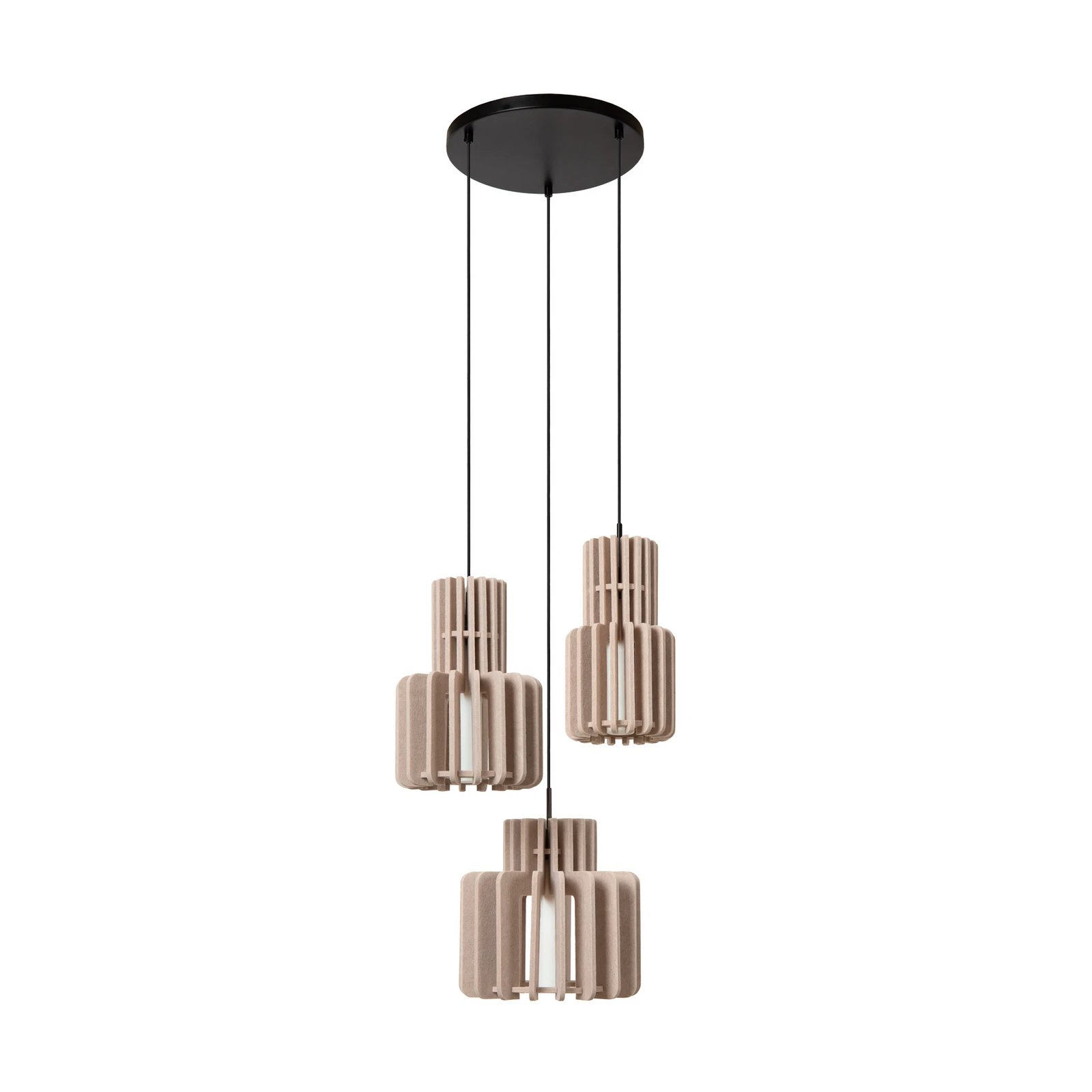 Suspension Rollo, taupe, Ø 50 cm, tissu/métal/verre, à 3 lampes.