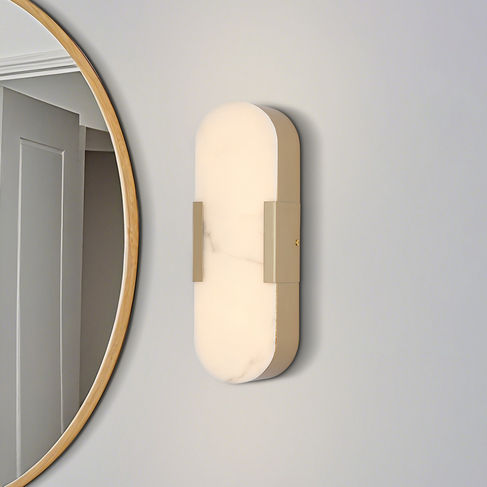 Searchlight Aplică LED pentru perete Opaline Înălțime 35 cm Metal/rășină auriu - Baie - auriu alb