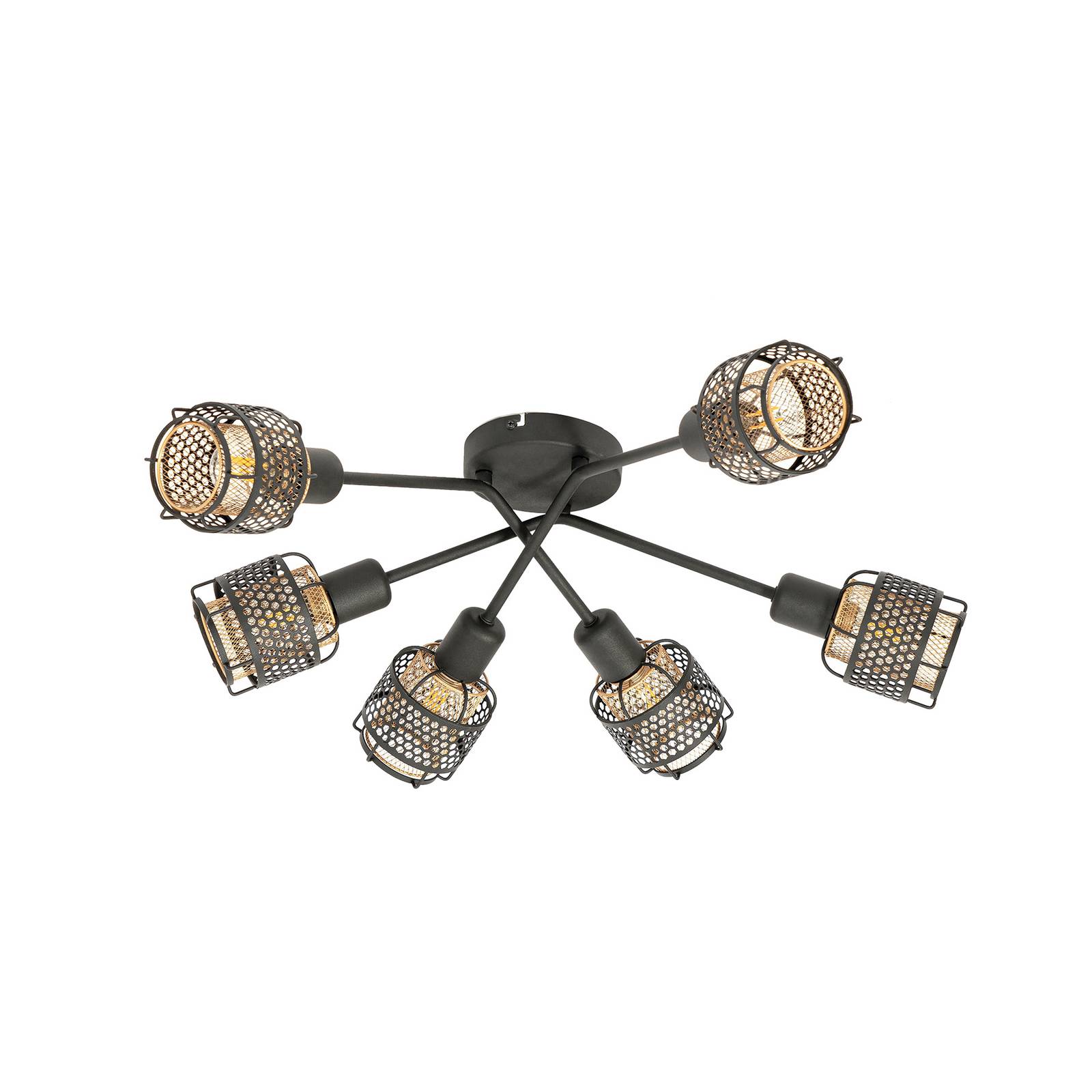 Lindby Eudoria taklampe 6 lyskilder svart/gull