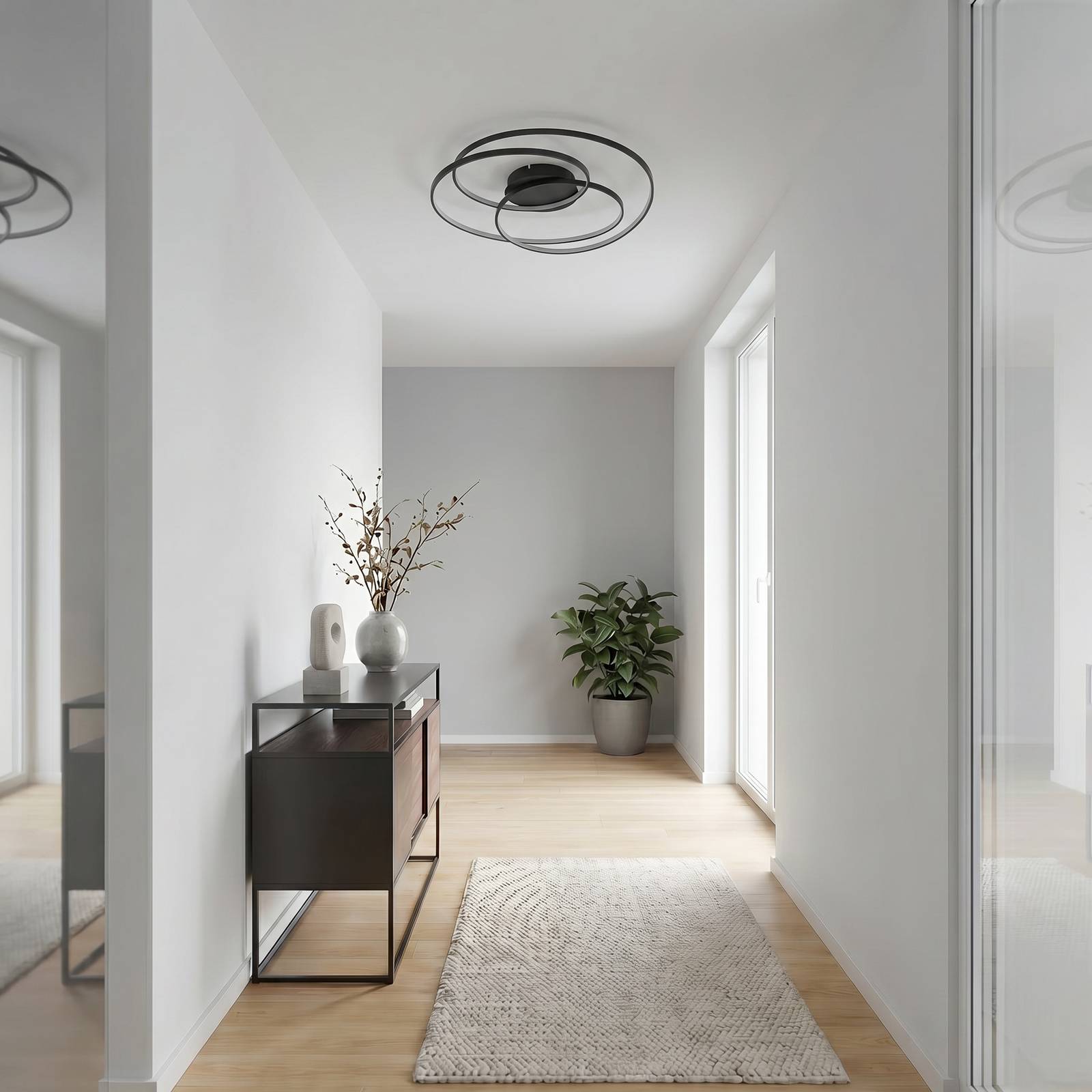 Lampa sufitowa LED Lindby Kateryna, czarna, Ø 60 cm, ściemniana