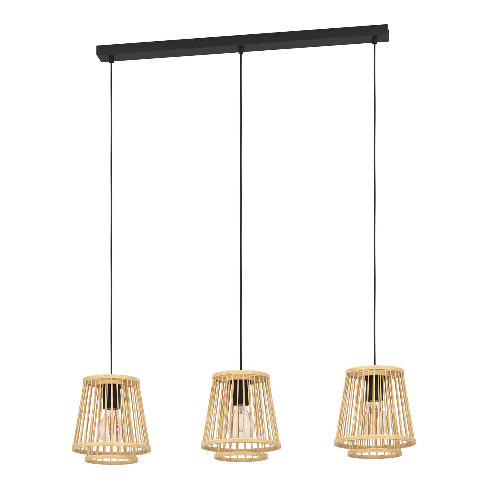 Suspension Hykeham, longueur 91 cm, naturel, 3 lampes, bambou
