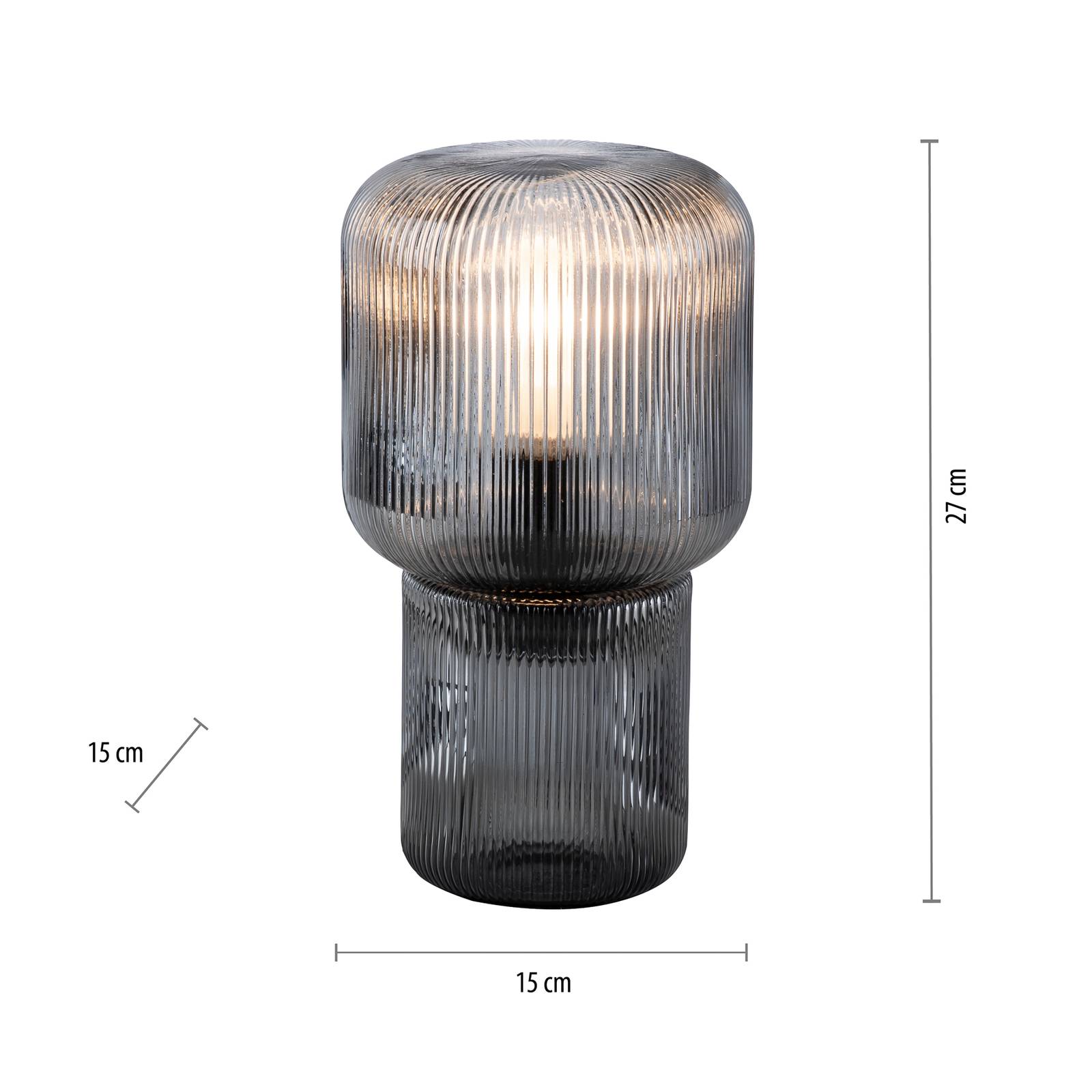 Lampa stołowa Paul Neuhaus Mashi, dymny szary, szkło, 27 cm, E27