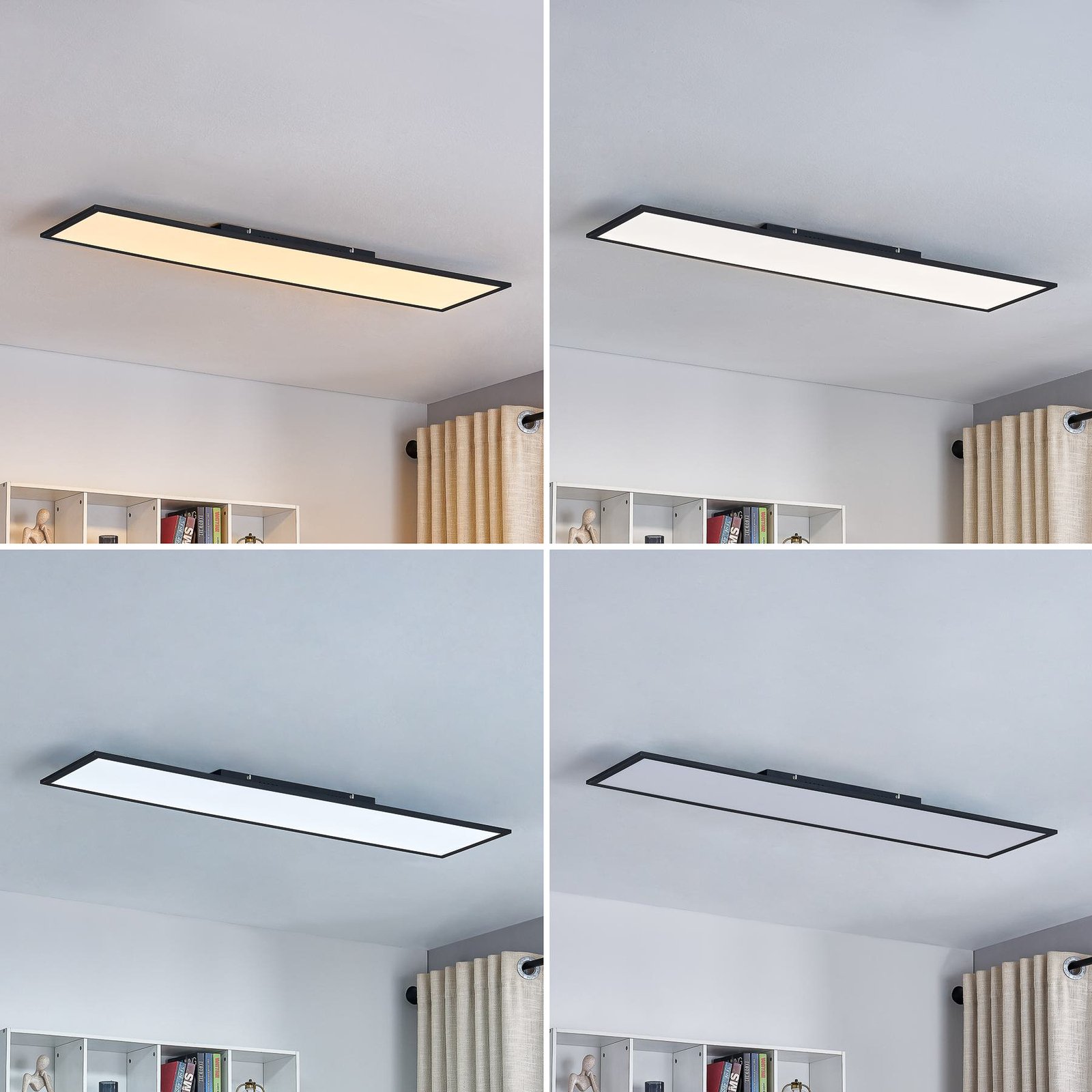 Lindby LED-Panel Lamin, schwarz, 120cm, CCT, dimmbar, Remote