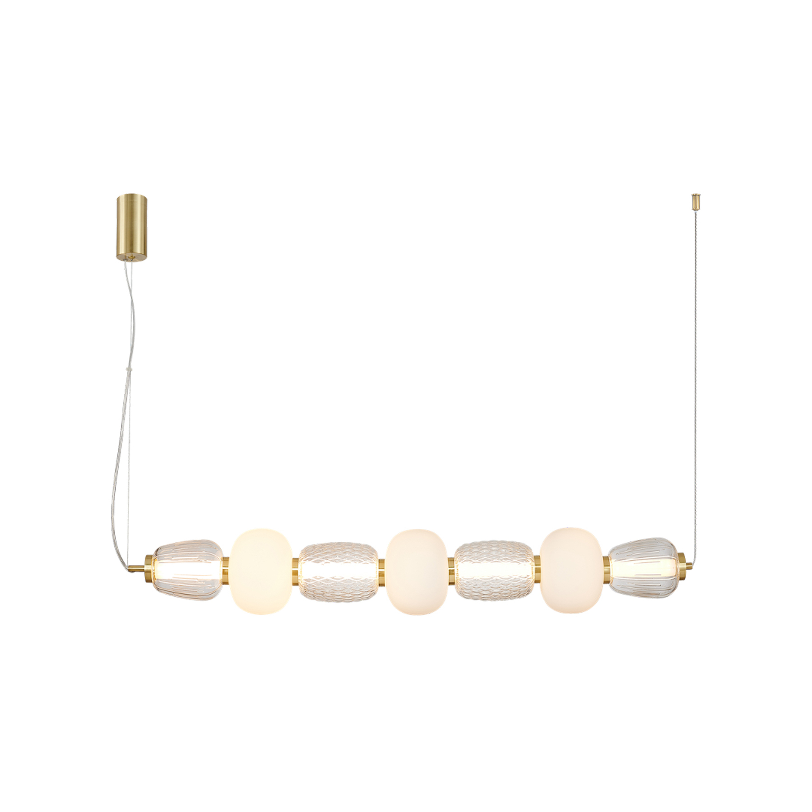Caro LED pendant light, transparent/opal glass, length 110 cm