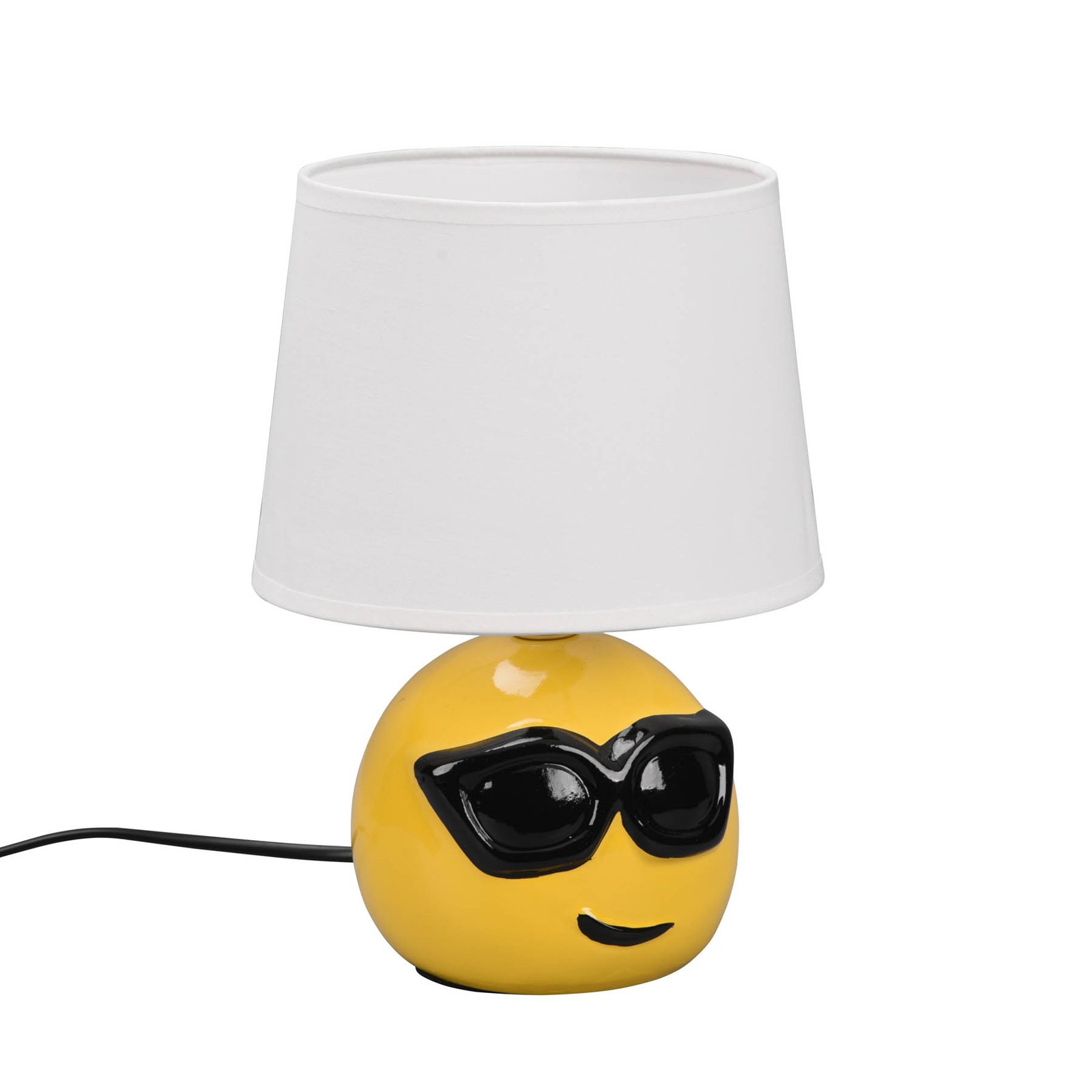 Coolio lampă de masă cu smiley, abajur pânză alb