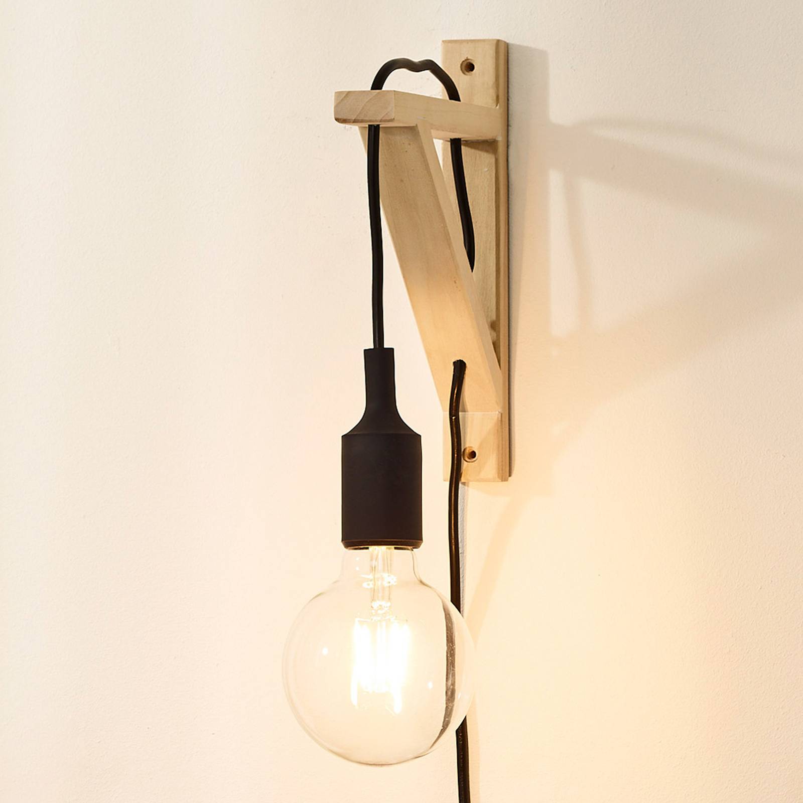 Photos - Chandelier / Lamp Lucide Fix wooden wall light, black socket 