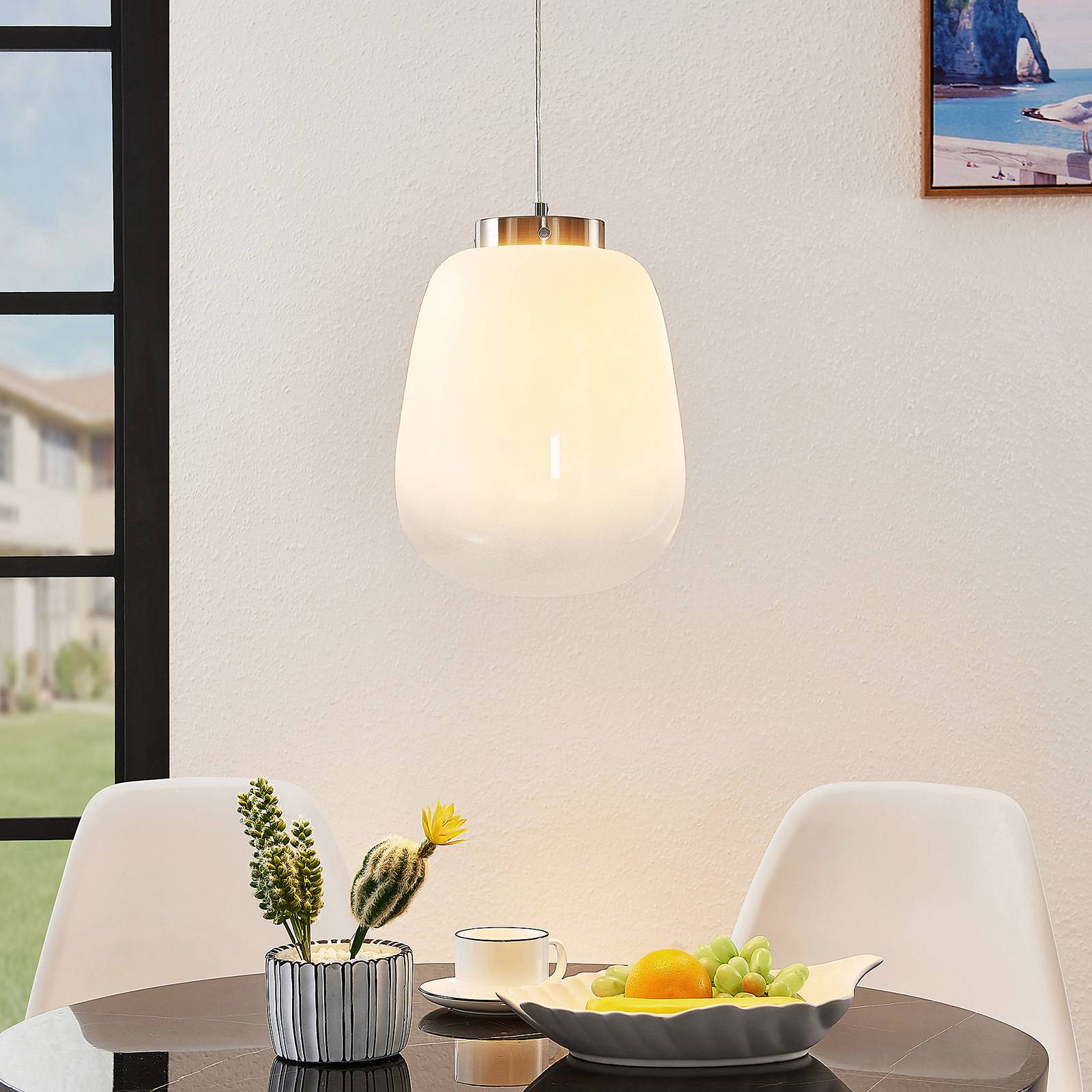 Lucande Tessi glass hanging light, for Living / Dining Room, steel, glass, E27, 60 W, energy efficiency: A++, H: 30 cm