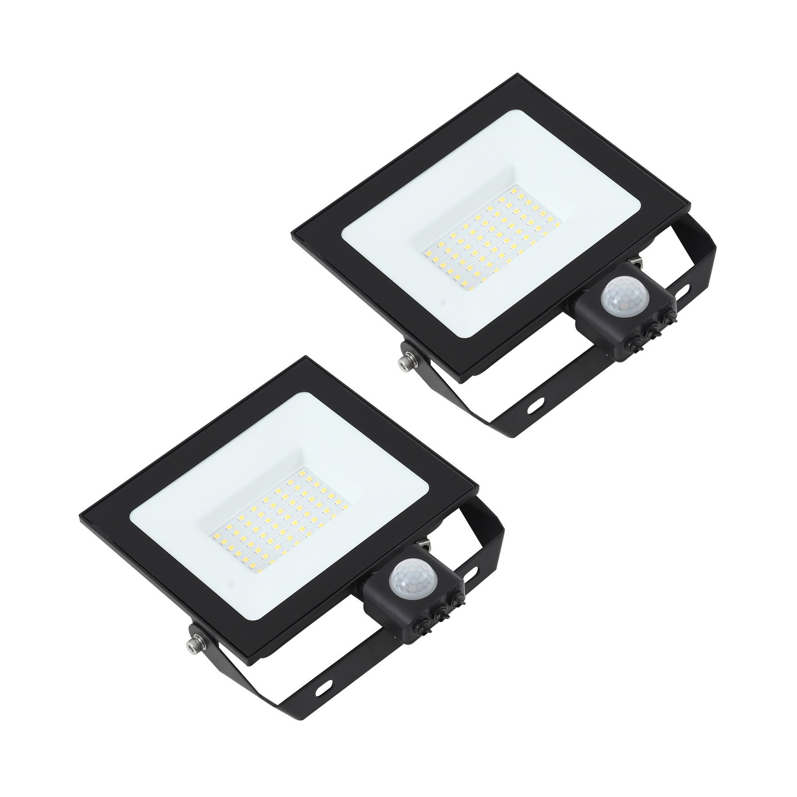 Prios foco exterior LED Maikel, 50 W, metal, sensor, juego de 2