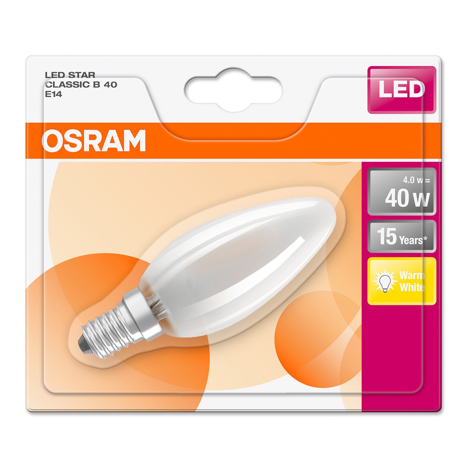 OSRAM LED-kertepære E14 B35 4 W 2.700 K mat