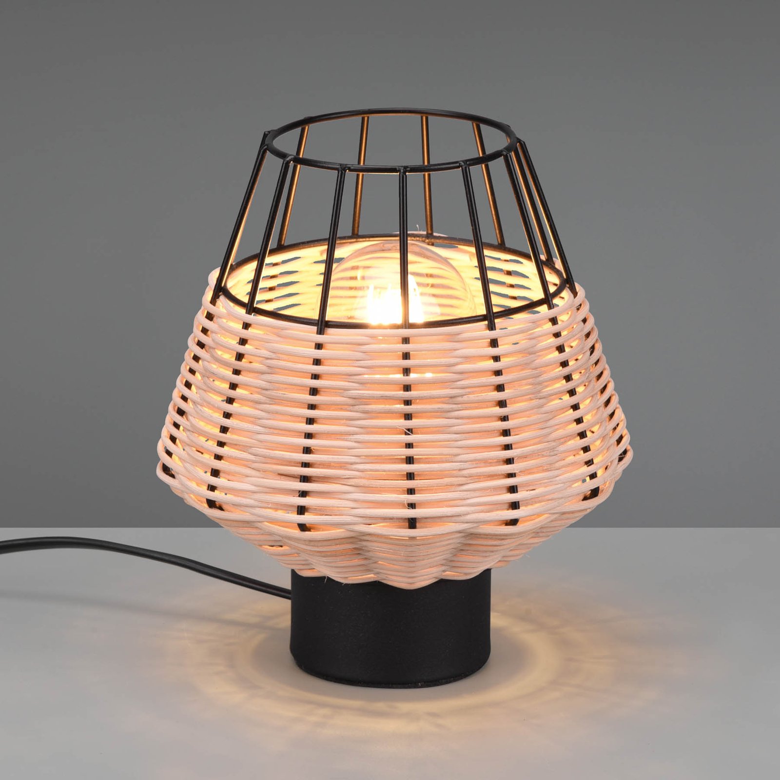 Borka table lamp, rattan and cage lampshade