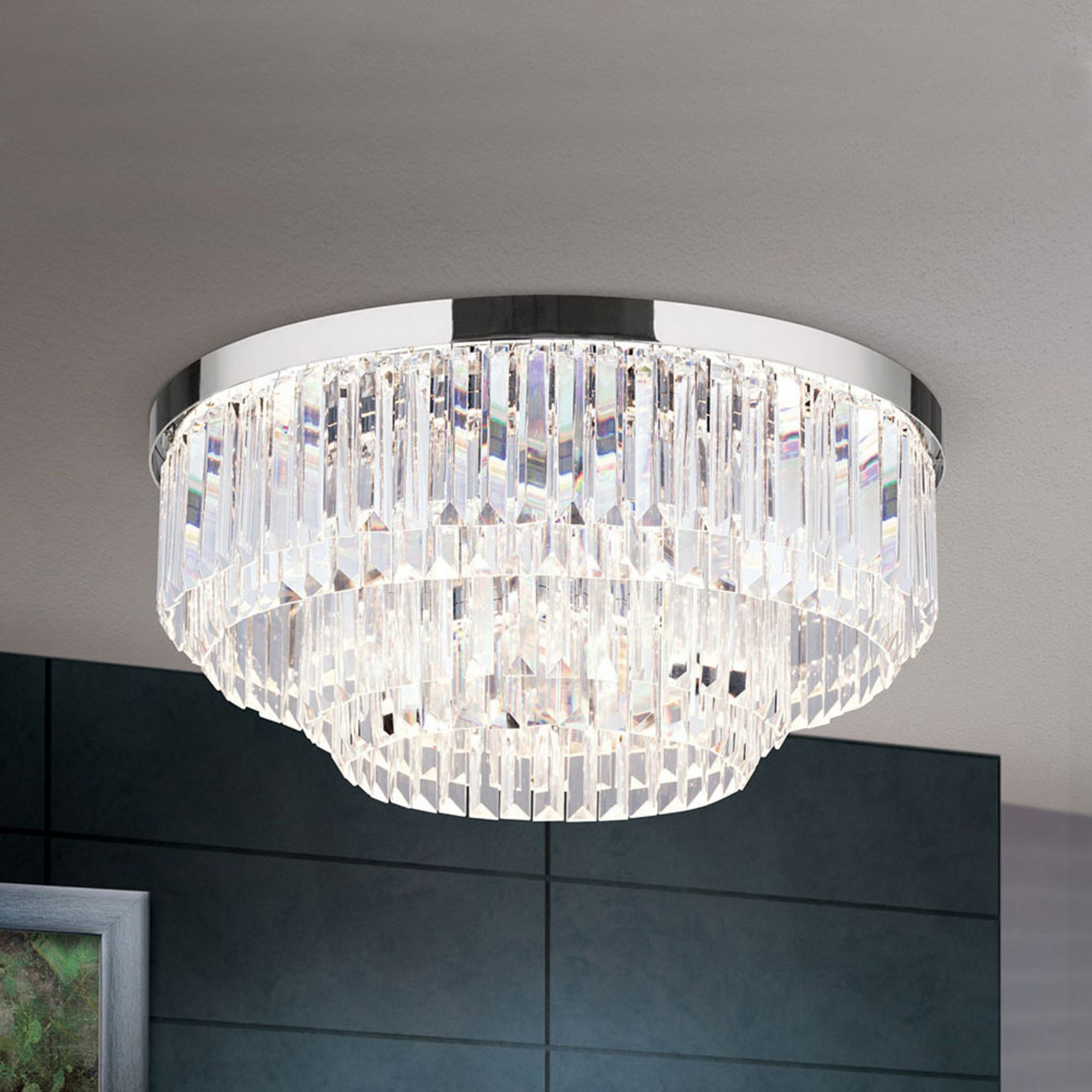 Plafonnier LED Prism chromé, Ø 55 cm