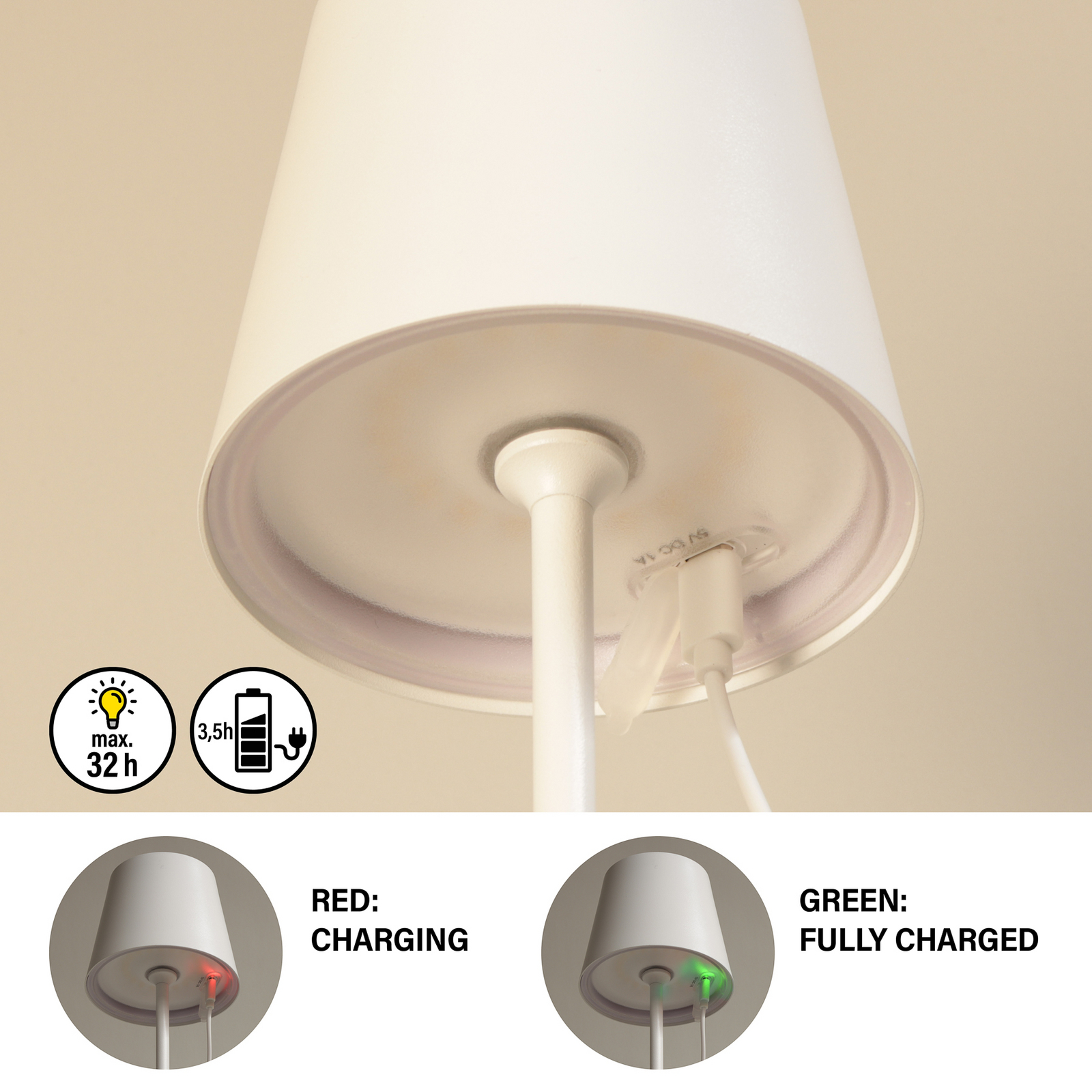 LED акумулаторна настолна лампа Viletto, бяла, IP54