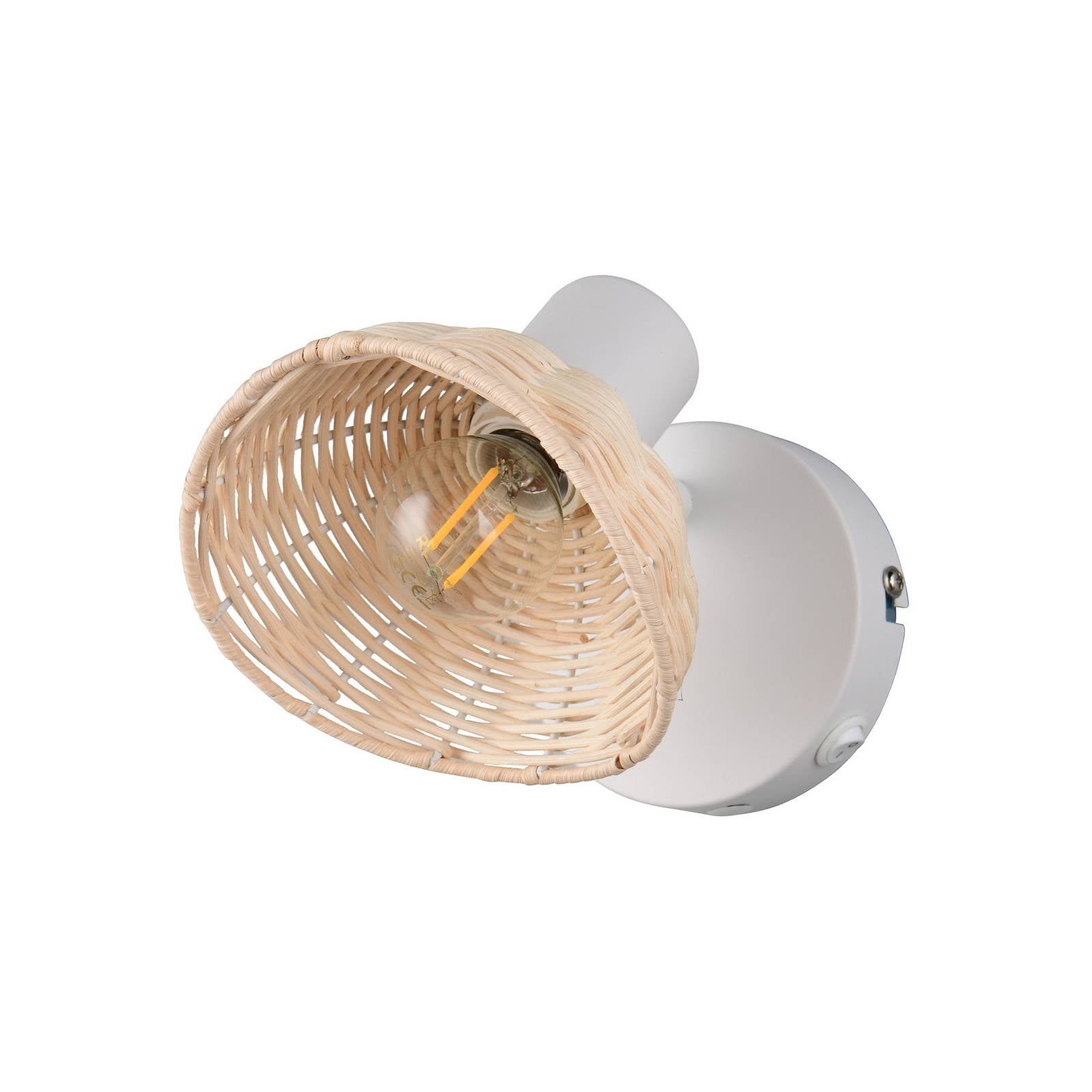 Wandleuchte Calvi, weiß, Rattan natur, Ø 13 cm, Schalter