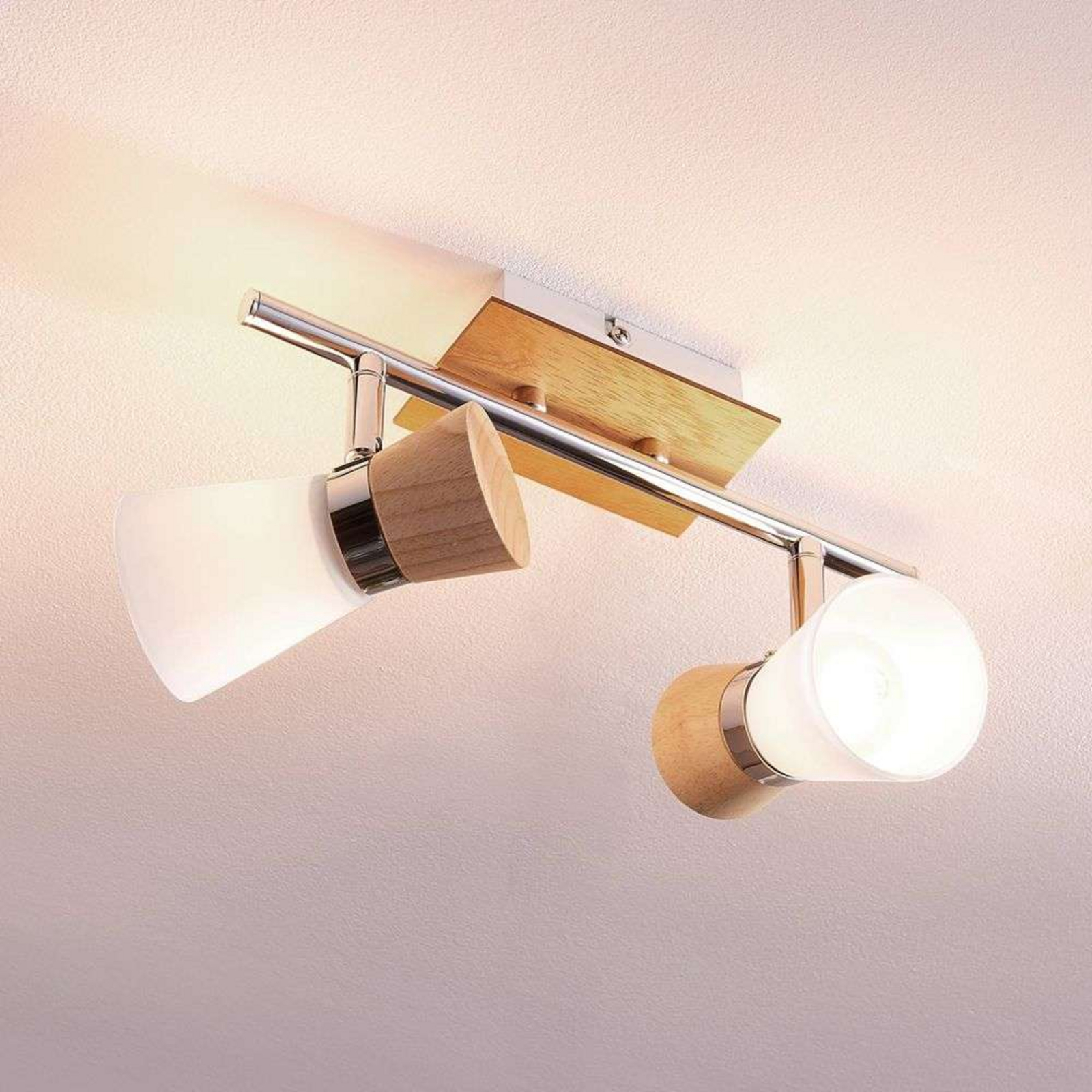 Vivica 2 Plafonieră White/Light Wood/Chrome - Lindby