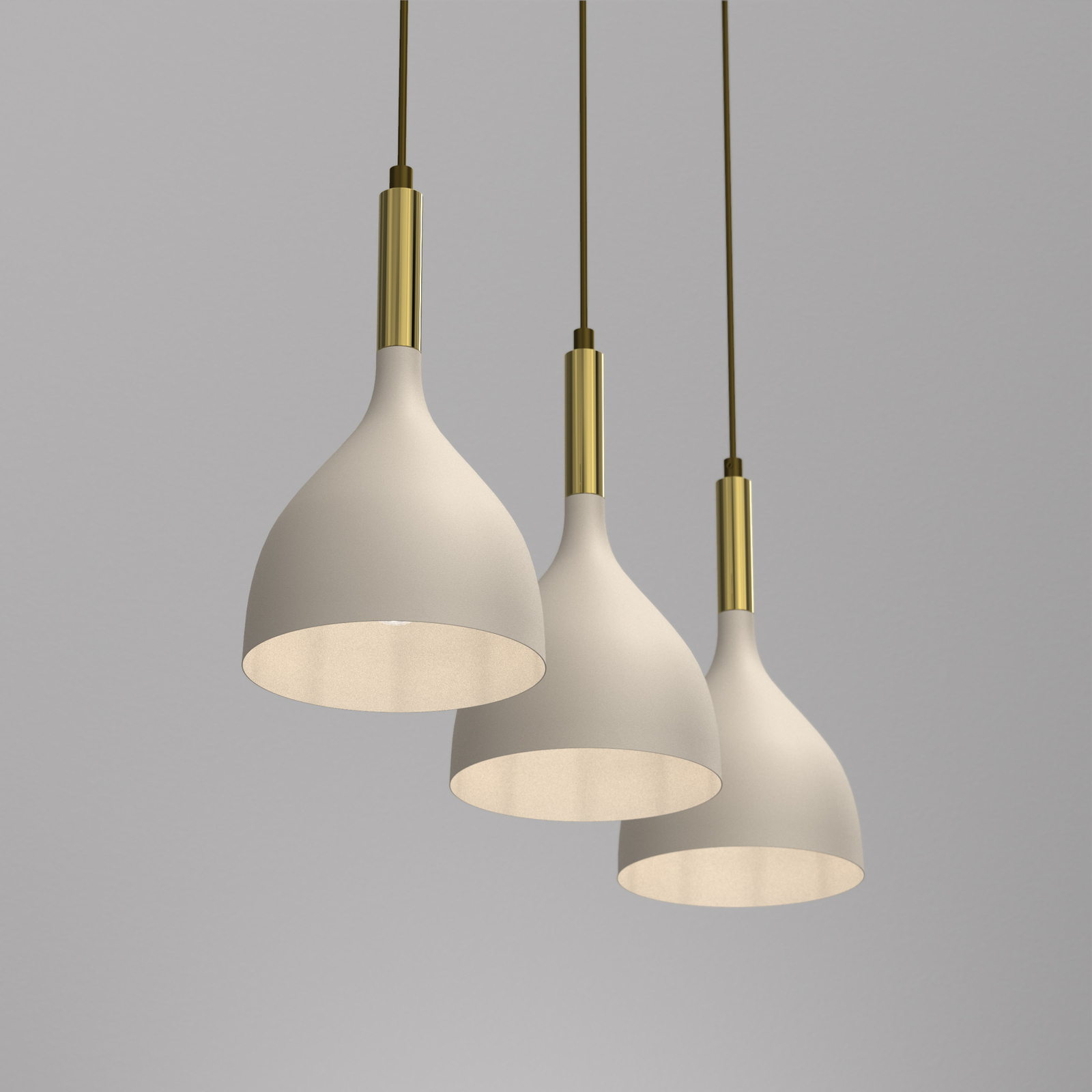 Noak pendant light, 3-bulb, beige/gold, elongated, steel