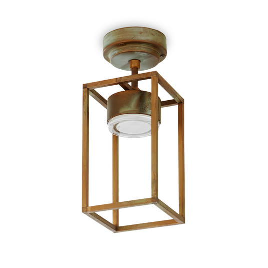 Cubic 3373 LED outdoor ceiling lamp brass/opal | Lights.co.uk