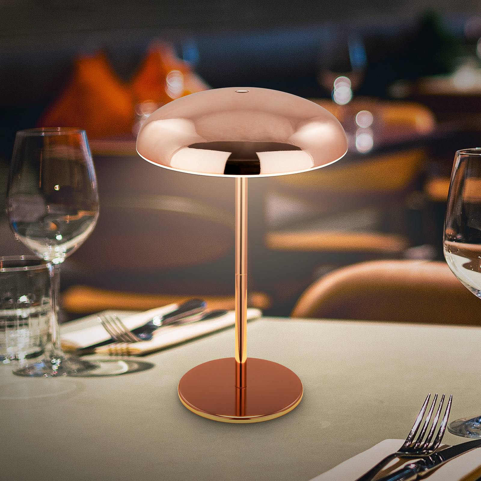 Lampa stołowa LED z akumulatorem Brilo unplugged Caxa, kolor miedziany
