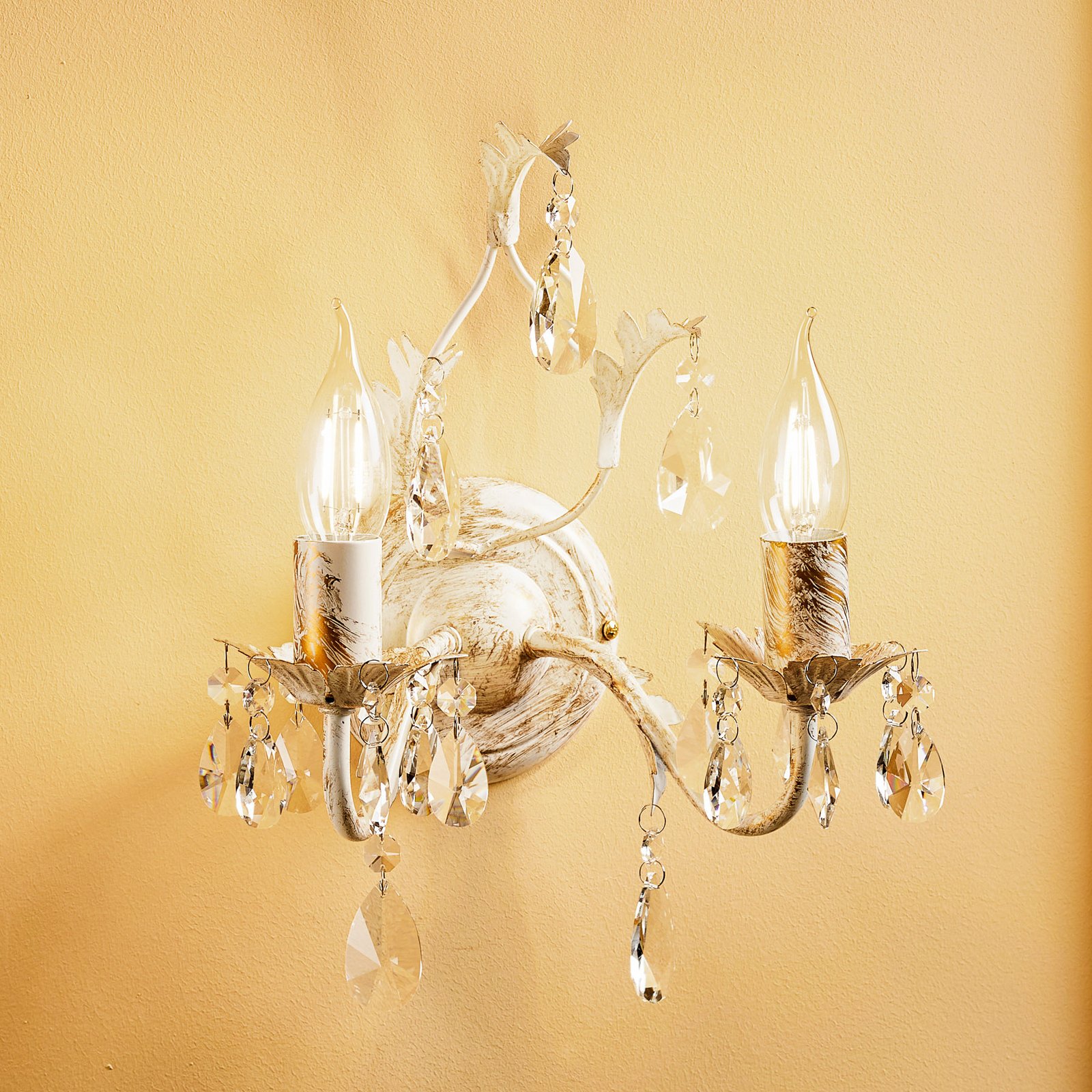 Teresa crystal wall light, ivory, two-bulb