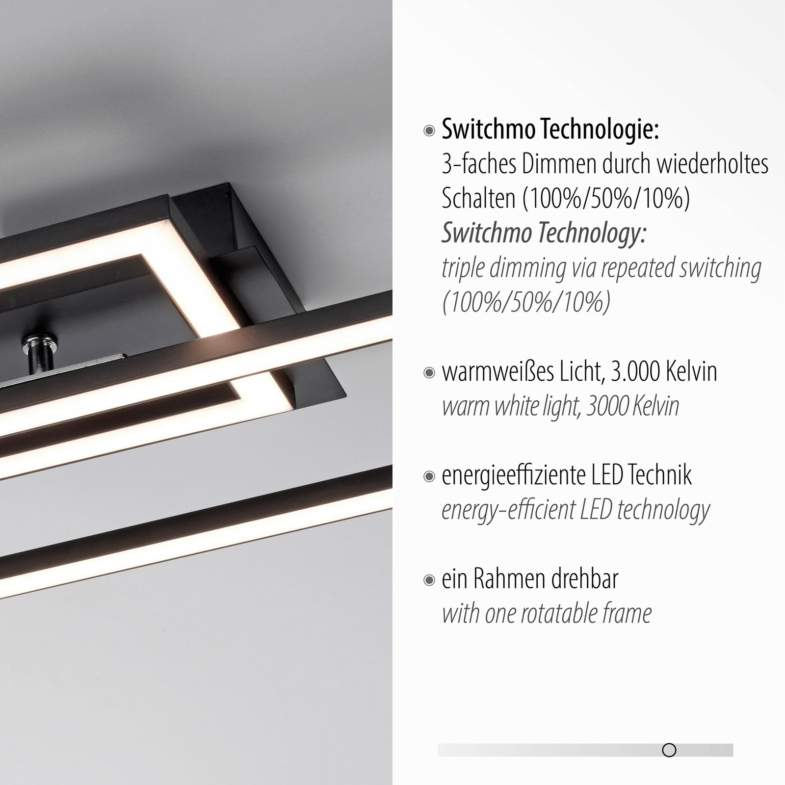 LED lubinis šviestuvas "Iven", pritemdytas, juodas, 101,6x19,8 cm
