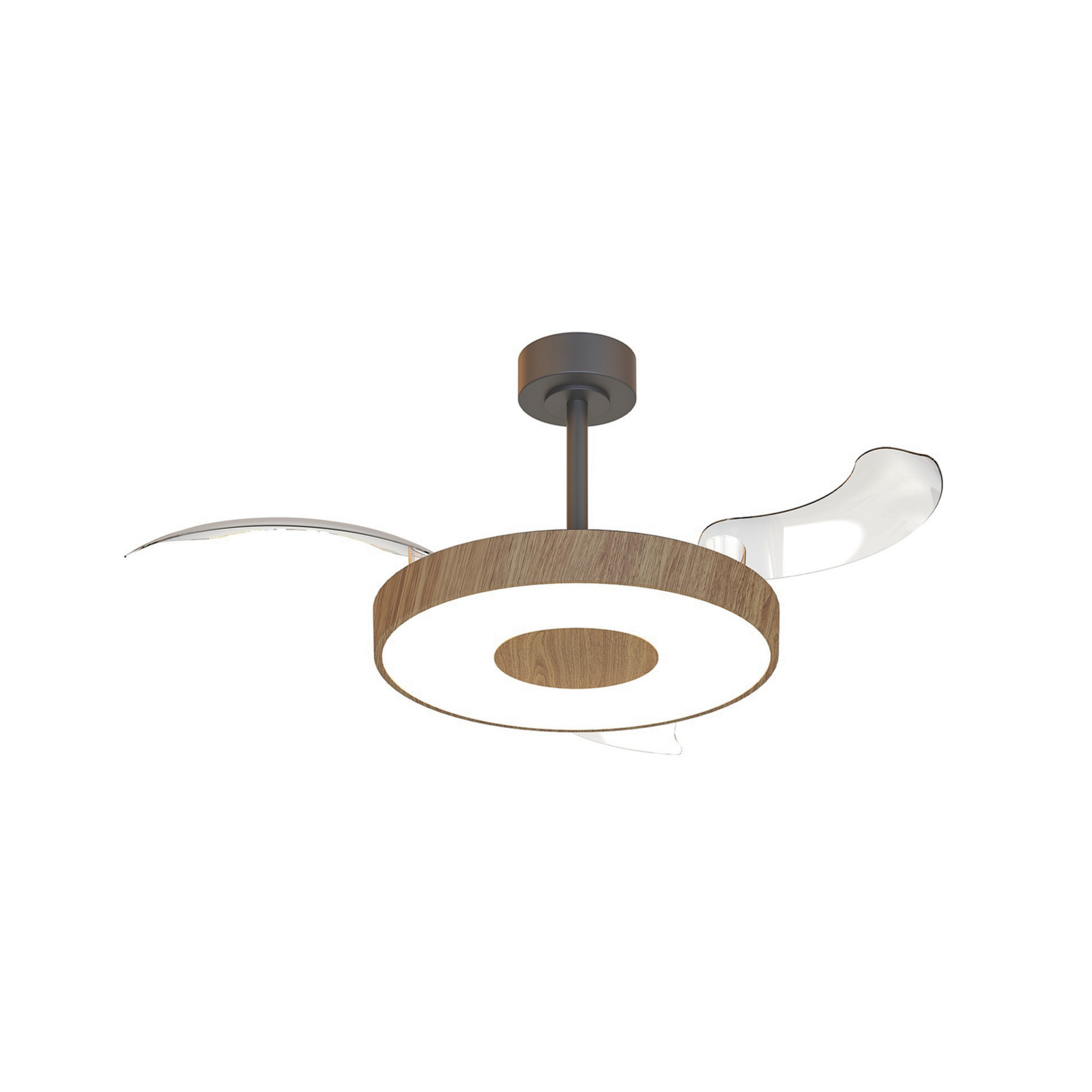 Ventilador de teto LED inteligente Coin, madeira/preto, silencioso - Mantra