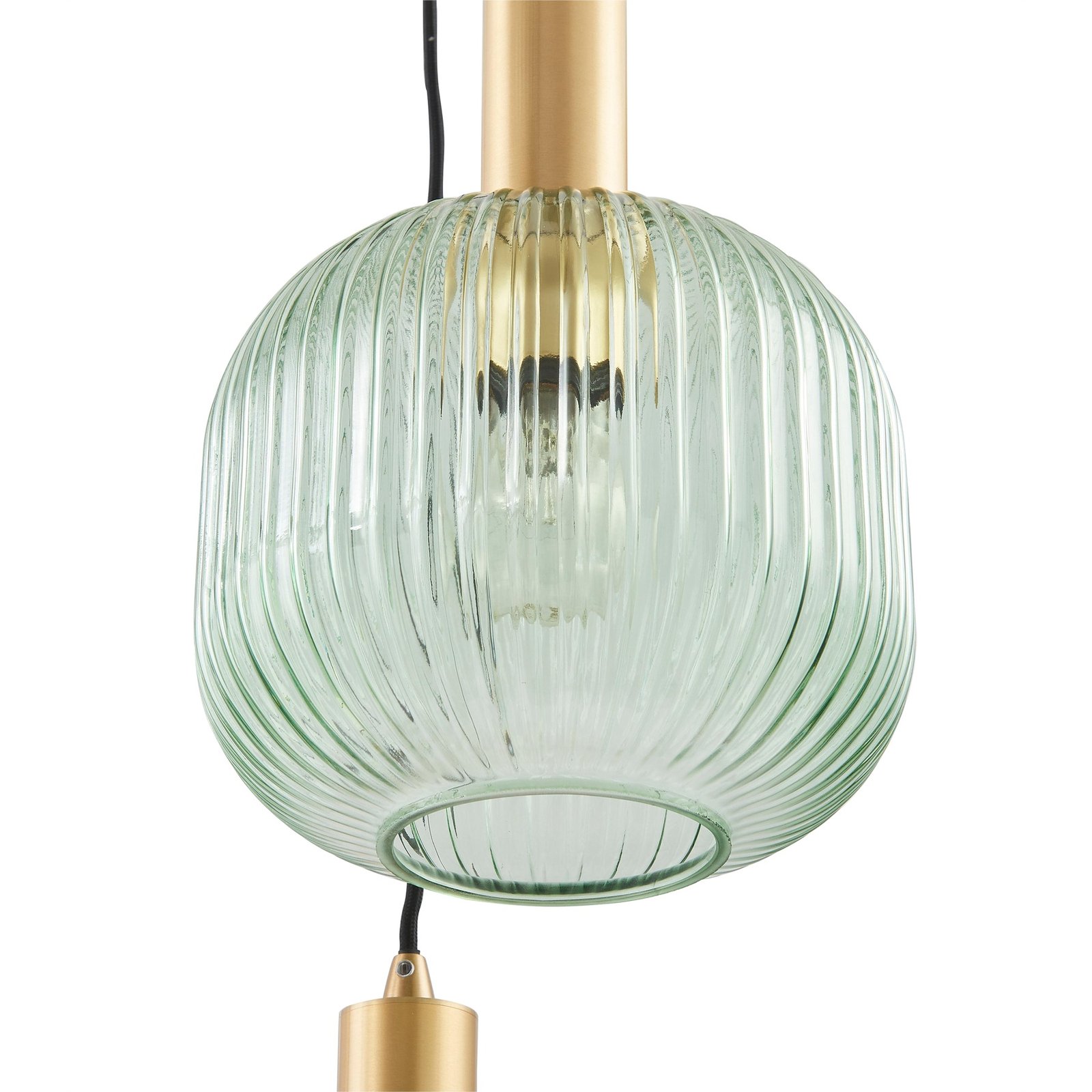 Lindby Doroteo hanglamp, 3-lamps, groen/amber/grijs, glas