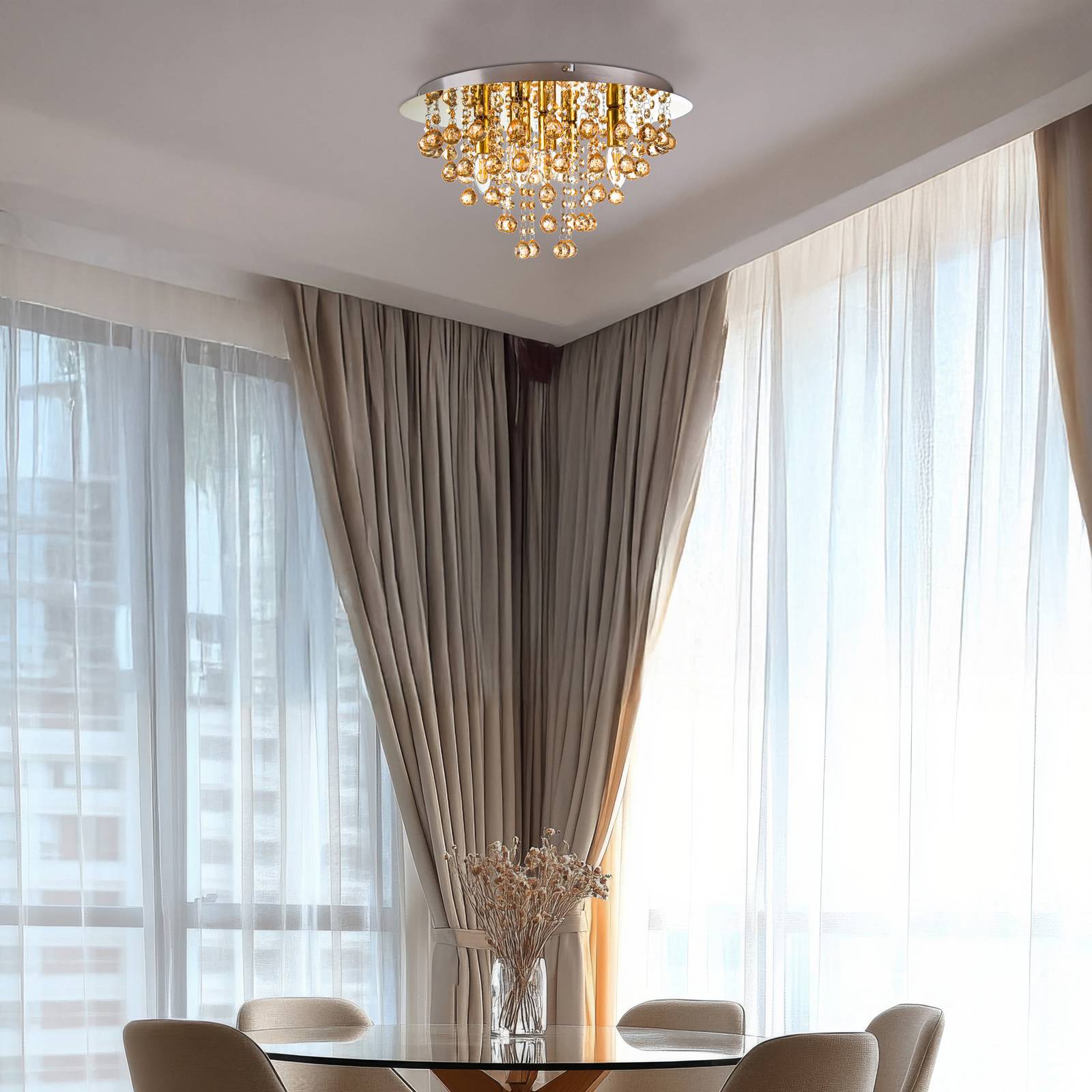 Deckenleuchte London, Ø 46 cm, 5-flg., goldfarben, Acrylglas günstig online kaufen