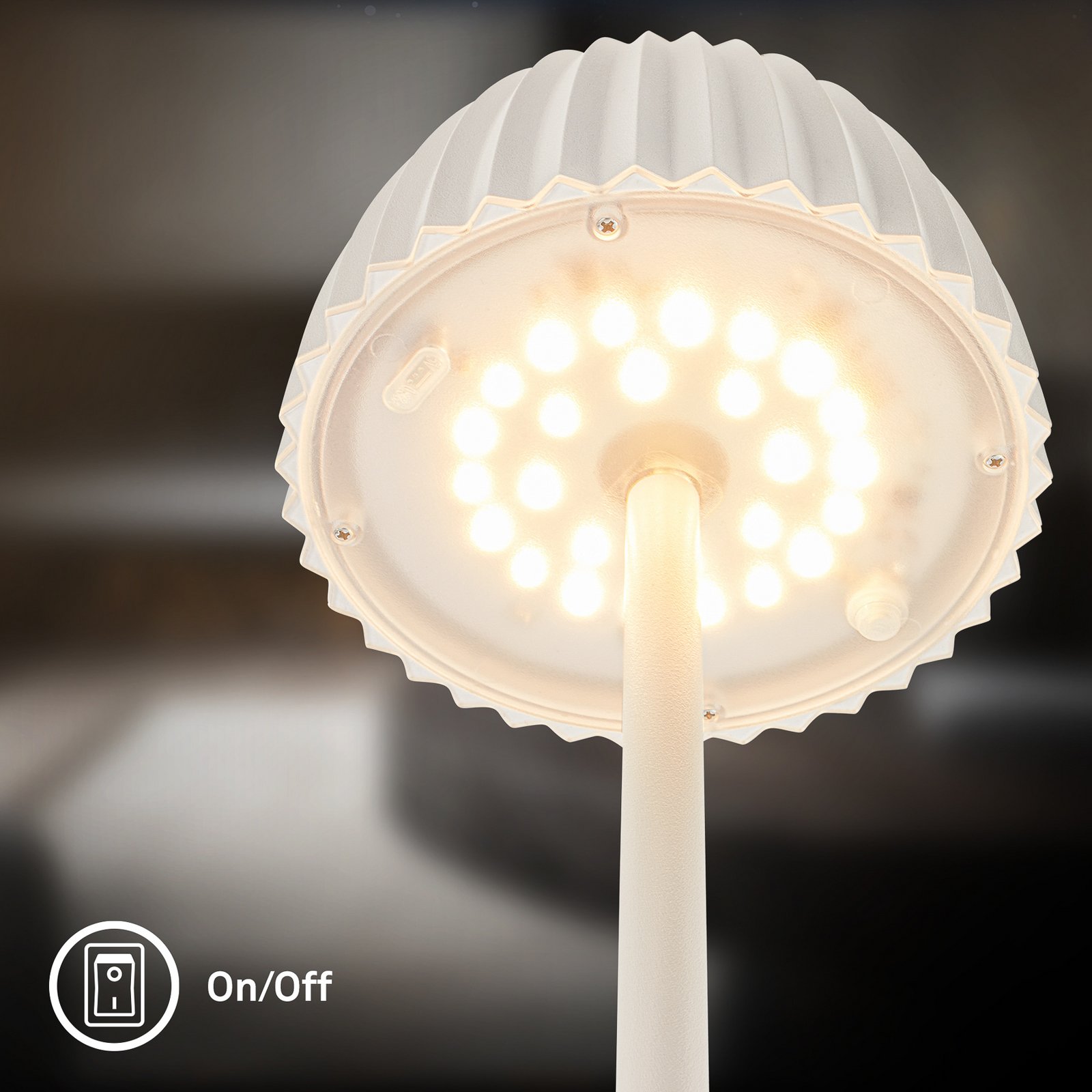 LED-lattiavalo Loca, vanha valkoinen, korkeus 123 cm, muovi/metalli