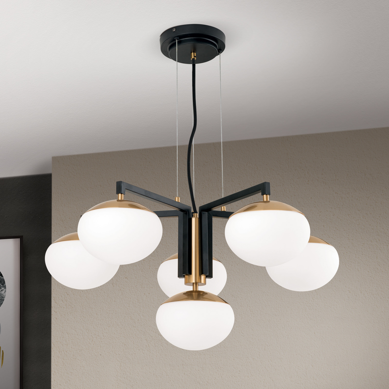 ORION Lampă suspendată Josephine 6 becuri - Camera de zi / sufragerie - alamă negru opal mat - Metal