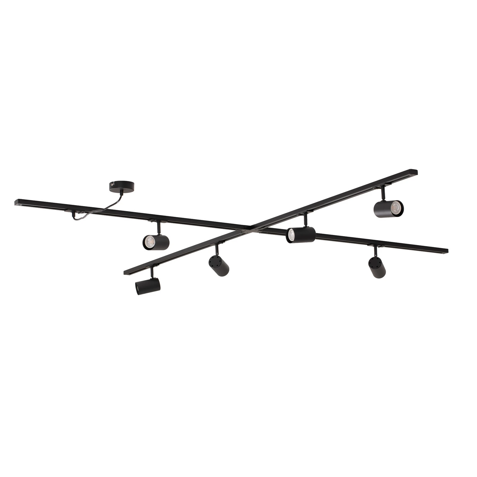 Lindby railsystem Linaro, GU10, 6-lamps, zwart, X-vorm