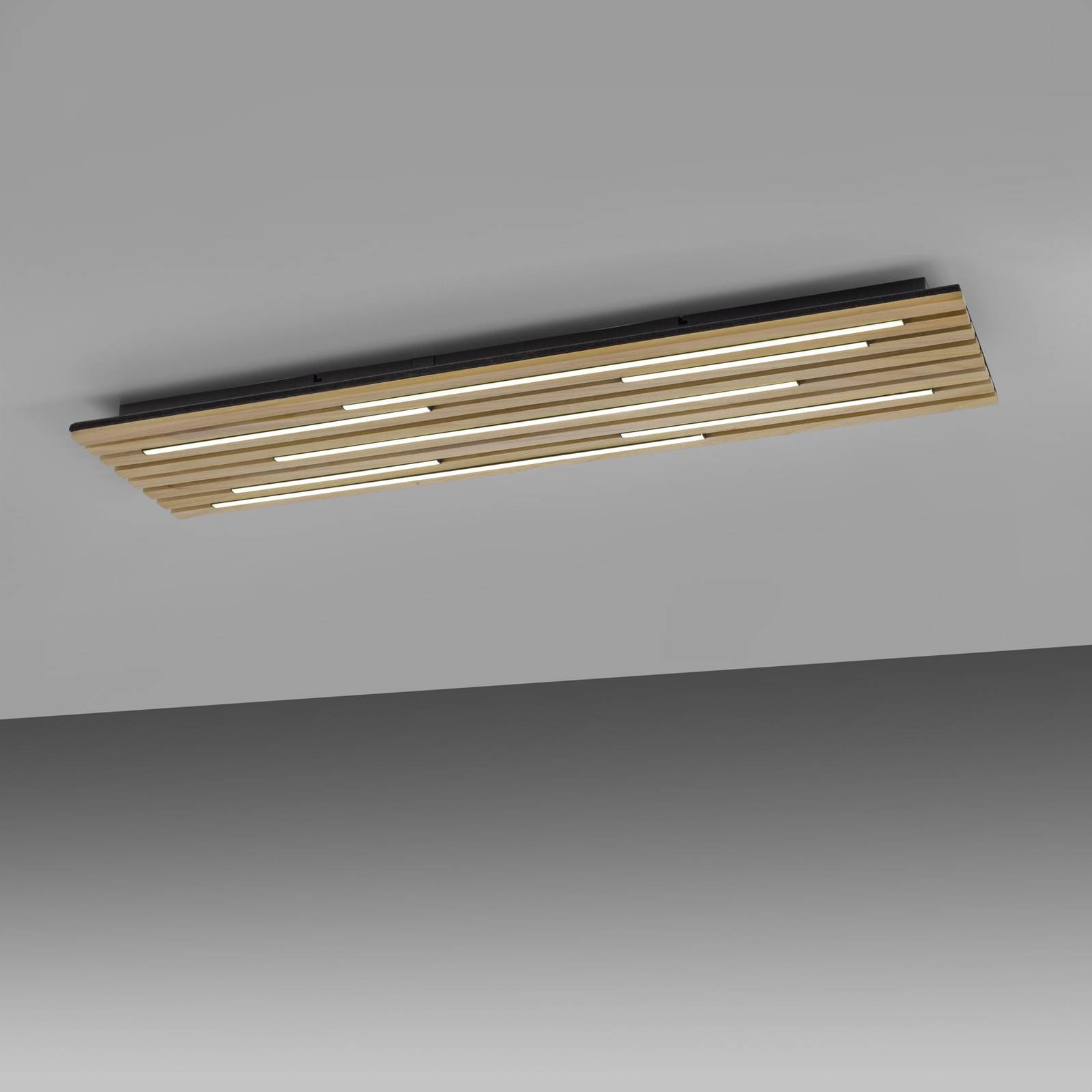 Paul Neuhaus Inteligentna lampa sufitowa LED Q-Acoustic drewno 115 x 31 cm