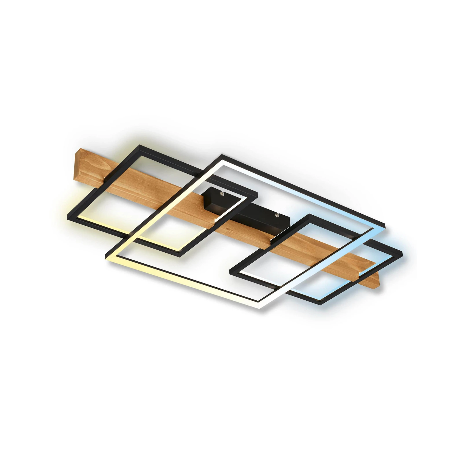 Plafonnier LED Cadre, CCT, 75 cm, noir, bois