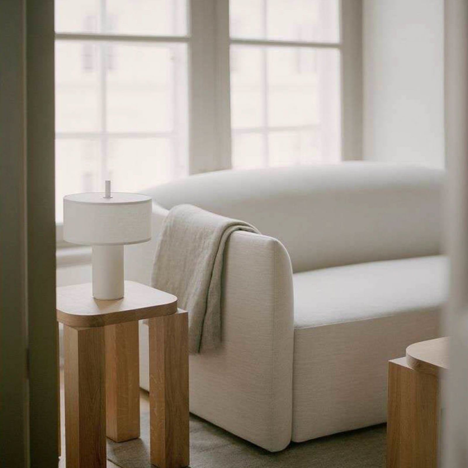 Margin Portable Table Lamp, White Canvas - New Works