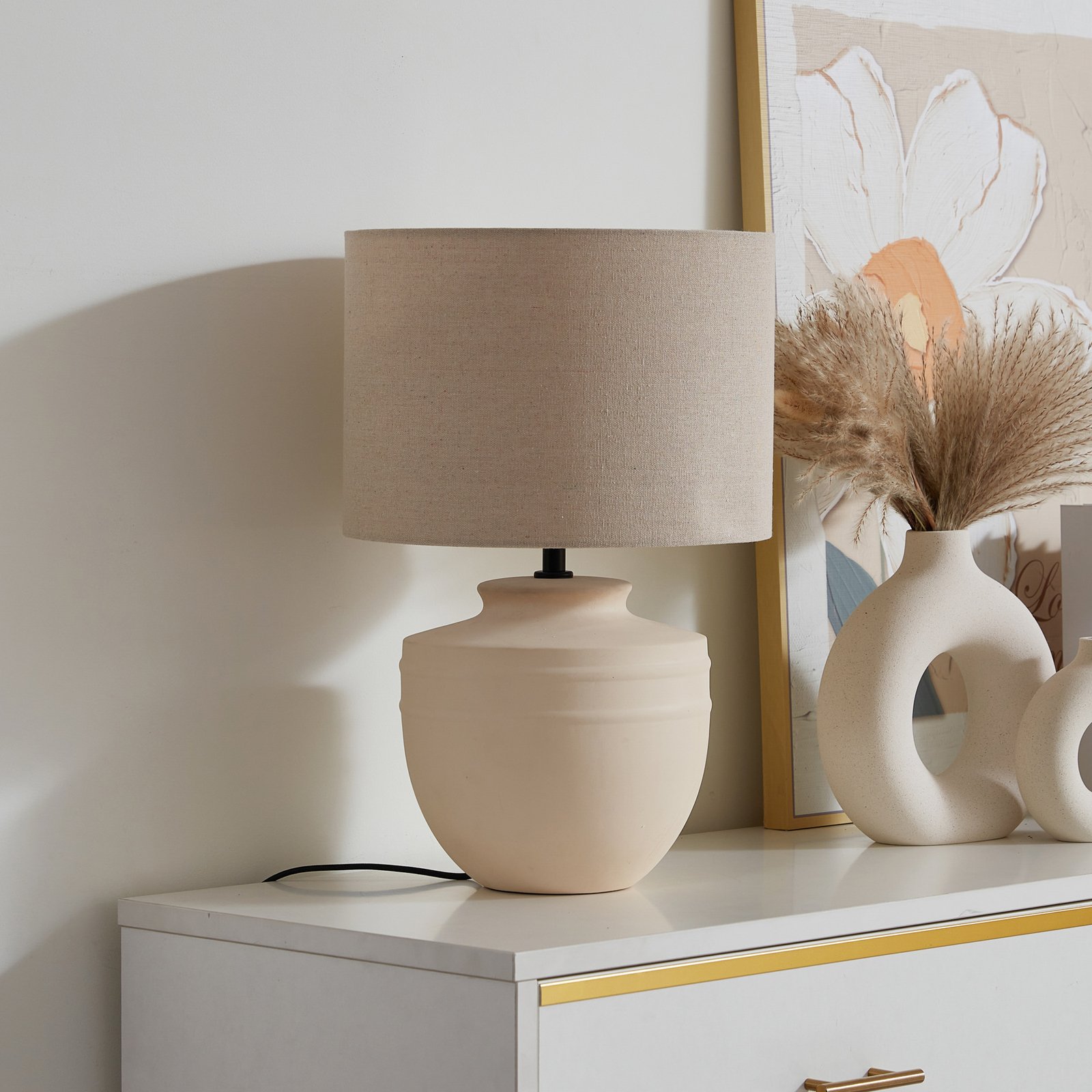 Lindby Thalassia galda lampa keramikas/ auduma Ø 30cm